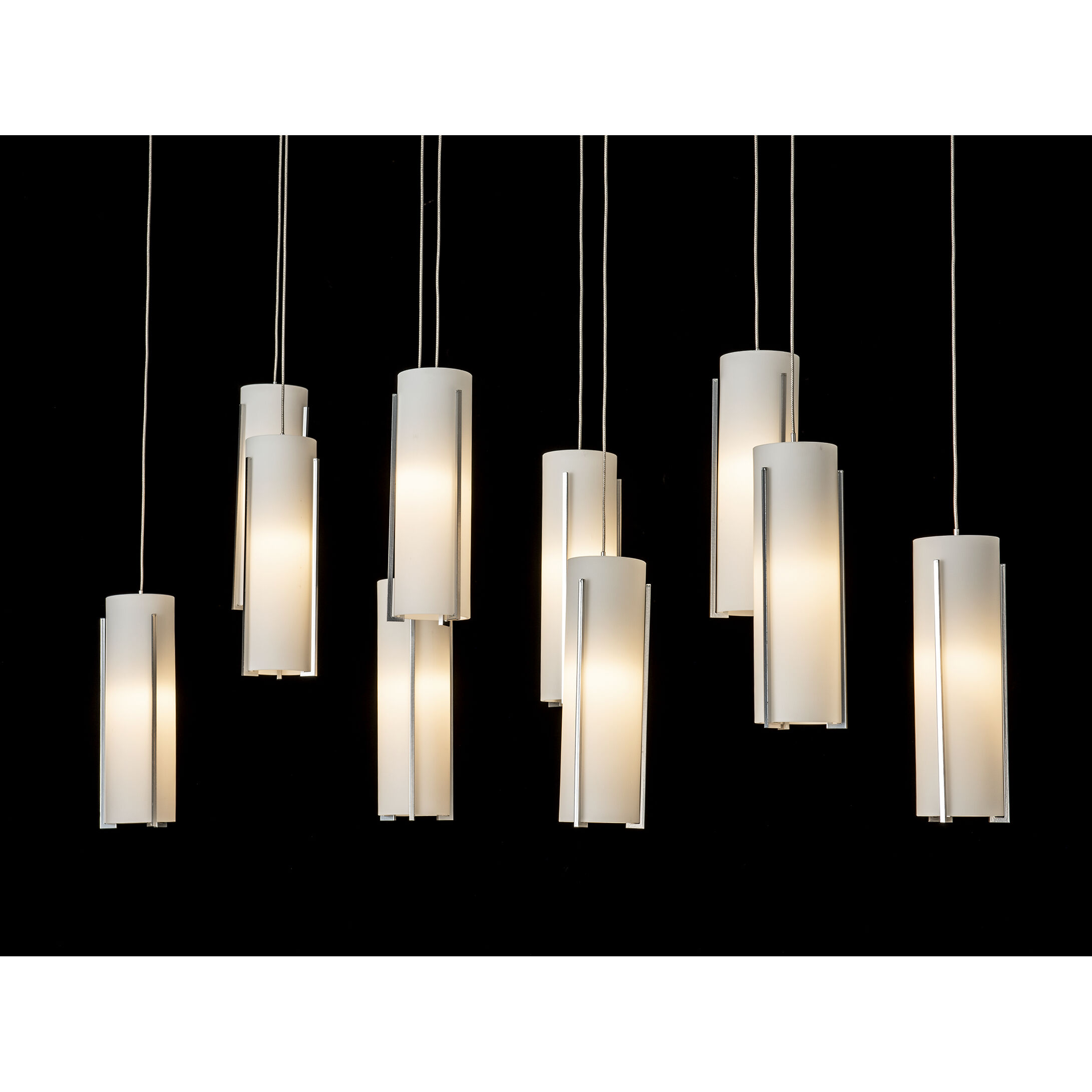 Exos Glass 10 Light 44.5 inch Sterling Pendant Ceiling Light in Opal, Rectangular