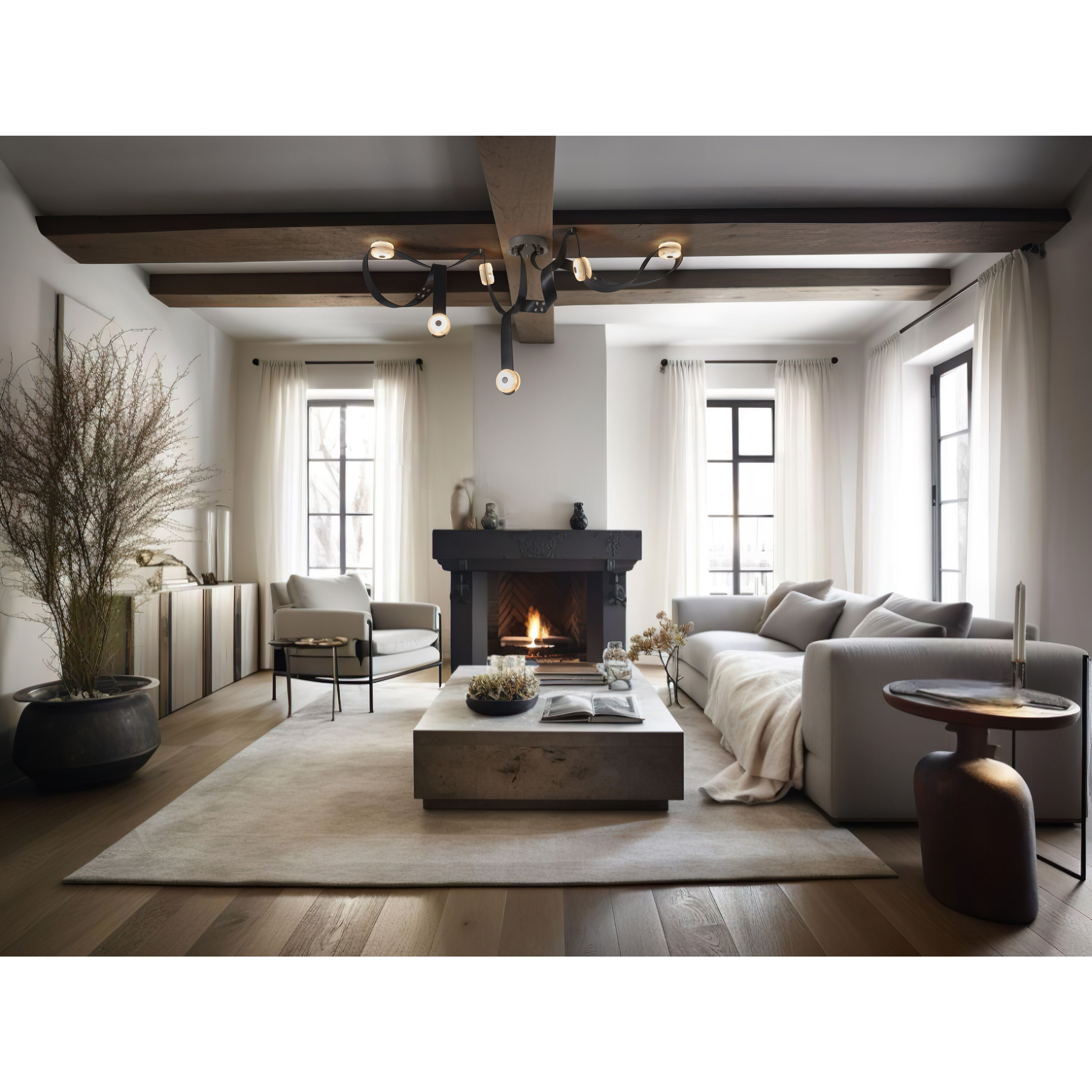 Art & Alchemy SNAPS LED 58 inch White Pendant Ceiling Light in Chestnut Leather with Alabaster, Medium