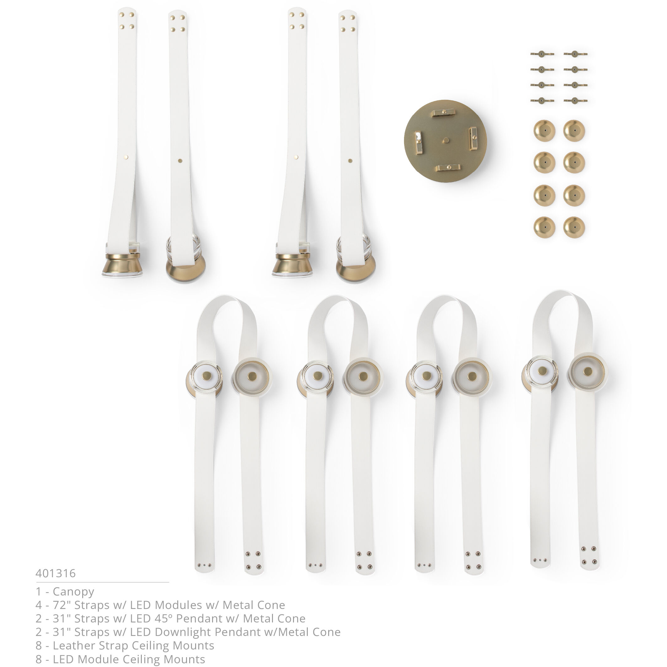 SNAPS LED 17.7 inch Modern Brass Pendant Ceiling Light in White Leather