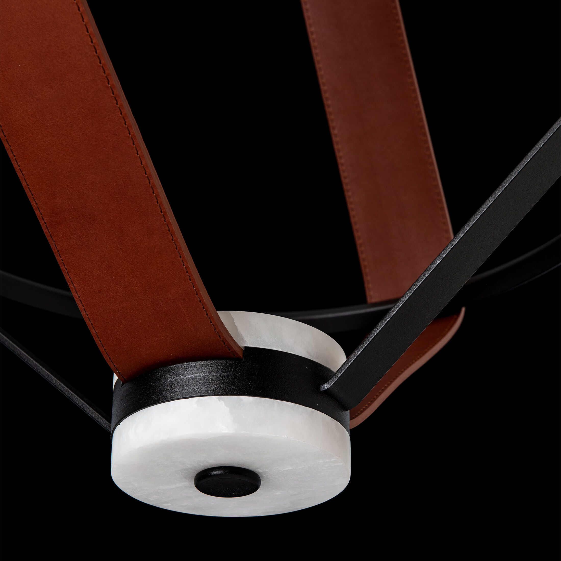 Art & Alchemy Aspen LED 16.6 inch Black Pendant Ceiling Light in Chestnut Leather with Alabaster