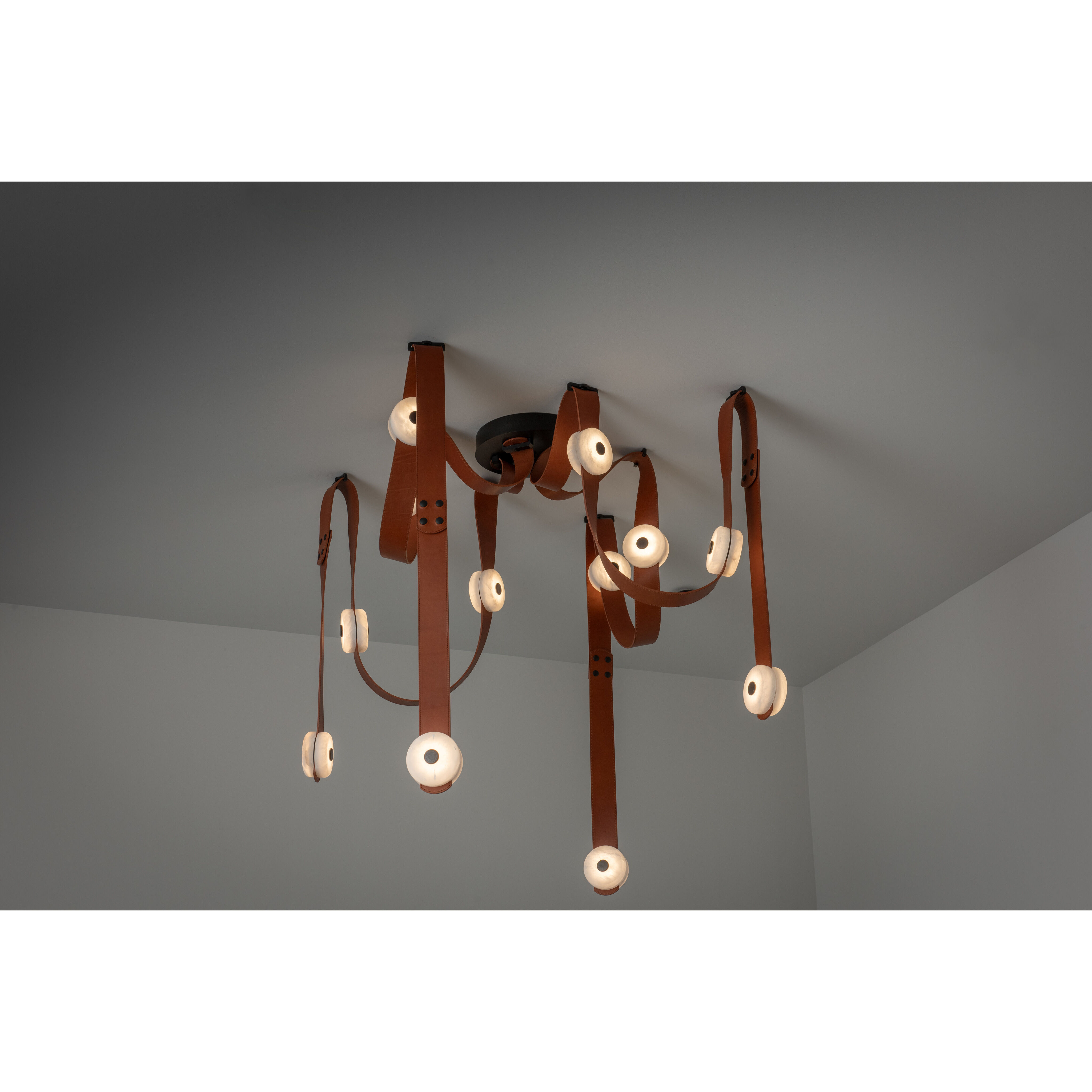 Art & Alchemy SNAPS LED 86.5 inch White Pendant Ceiling Light in White Leather with Alabaster, Large