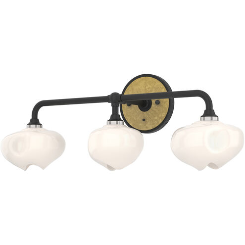 Ume 3 Light 22 inch Black and Modern Brass Curved Arm Bath Sconce Wall Light in Black/Modern Brass, Frosted, Curved Arm