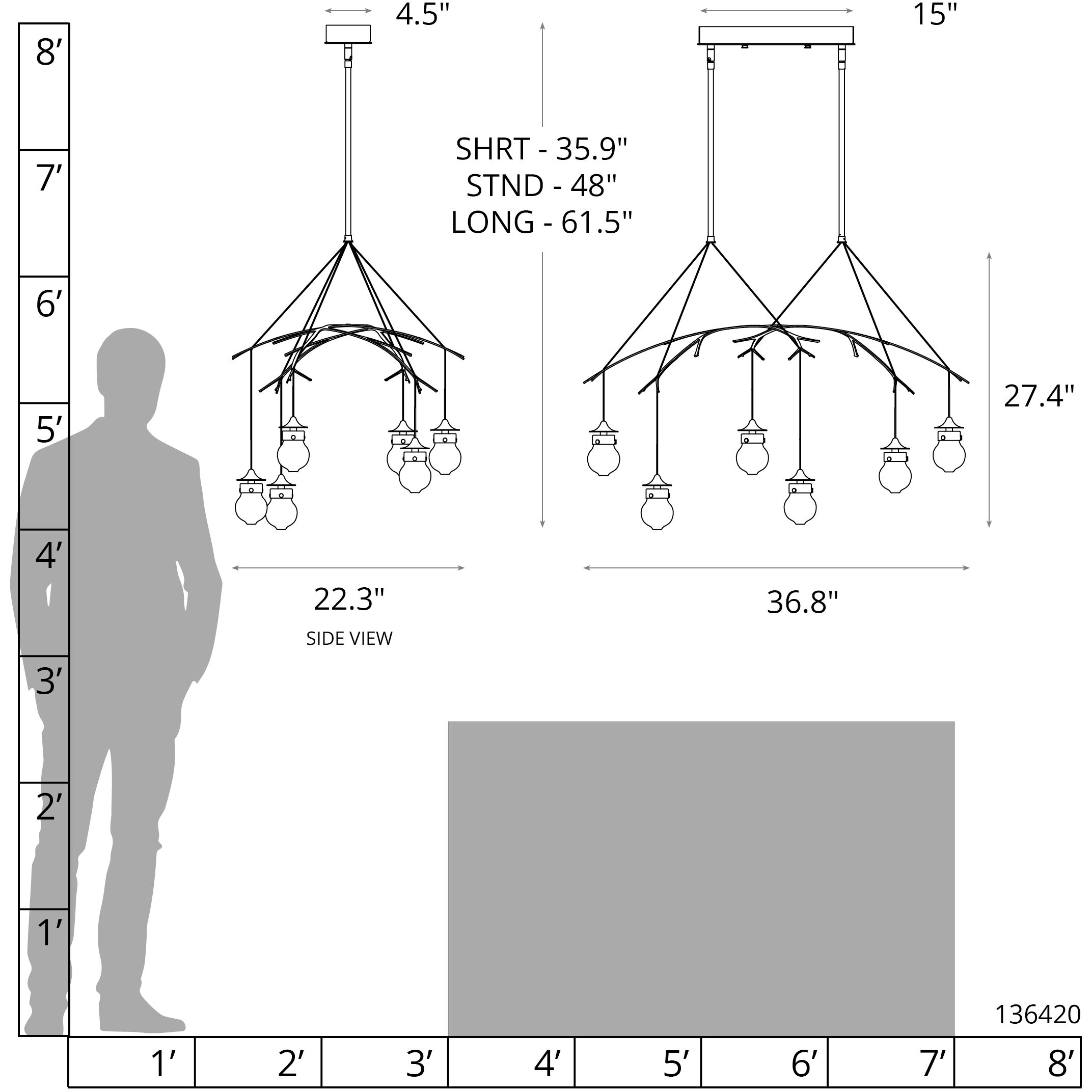 Kiwi 6 Light 36.8 inch Black Pendant Ceiling Light