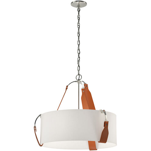 Saratoga 3 Light 26.2 inch Polished Nickel Pendant Ceiling Light in Leather Chestnut, Flax, Small