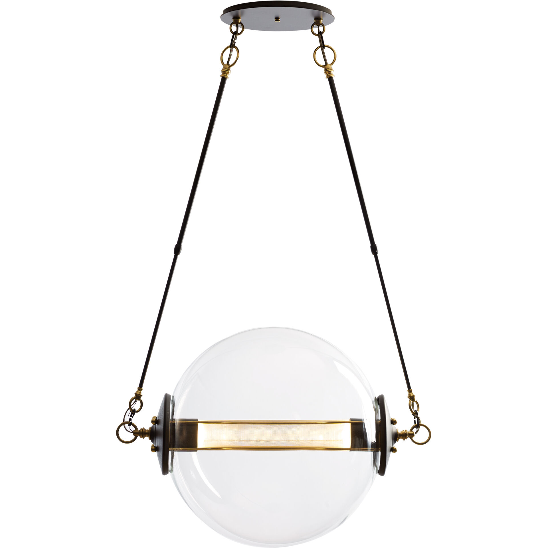 Otto 2 Light 28.4 inch Black with Brass Accents Pendant Ceiling Light in Stainless Steel Mesh tube, Sphere