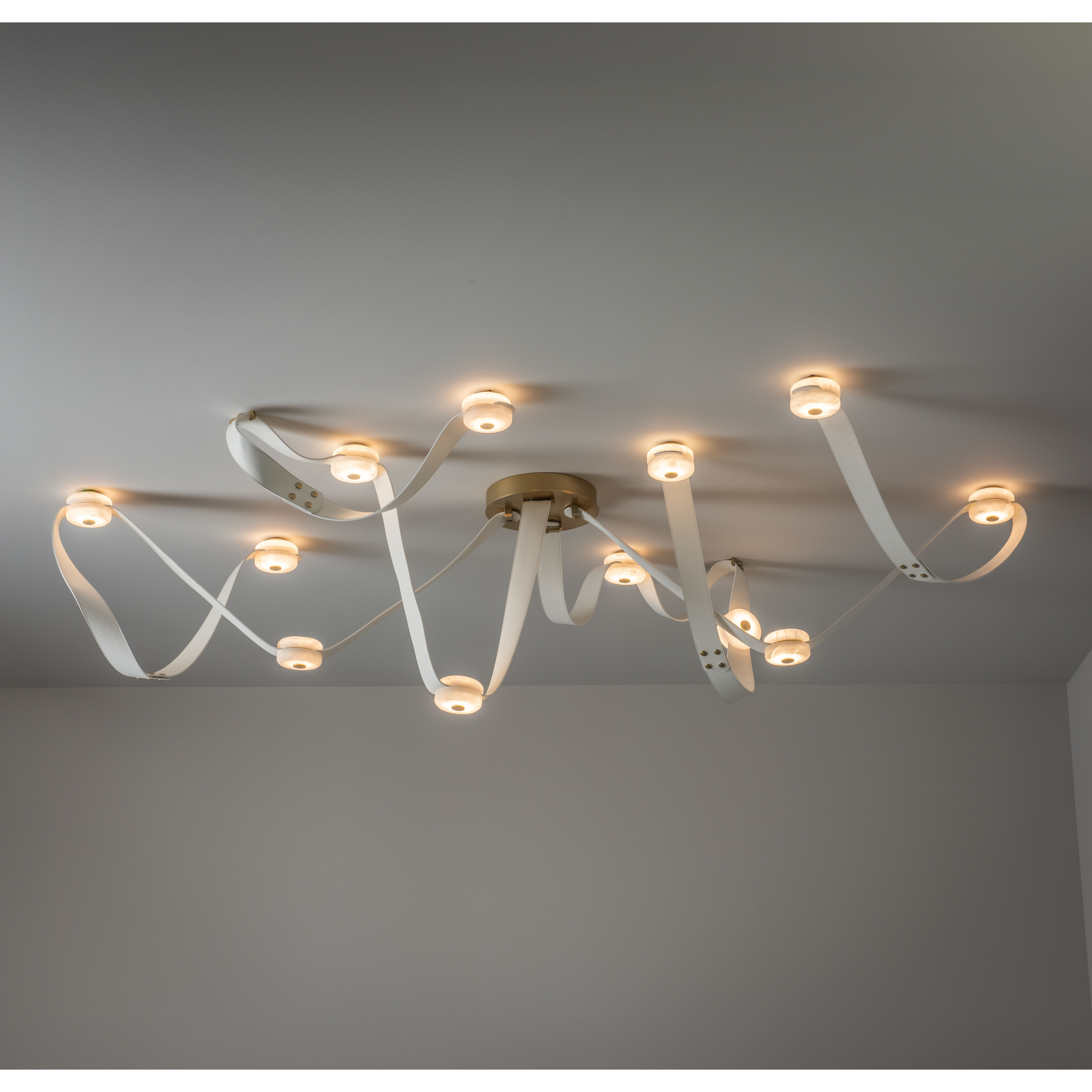 Art & Alchemy SNAPS LED 86.5 inch White Pendant Ceiling Light in White Leather with Alabaster, Large