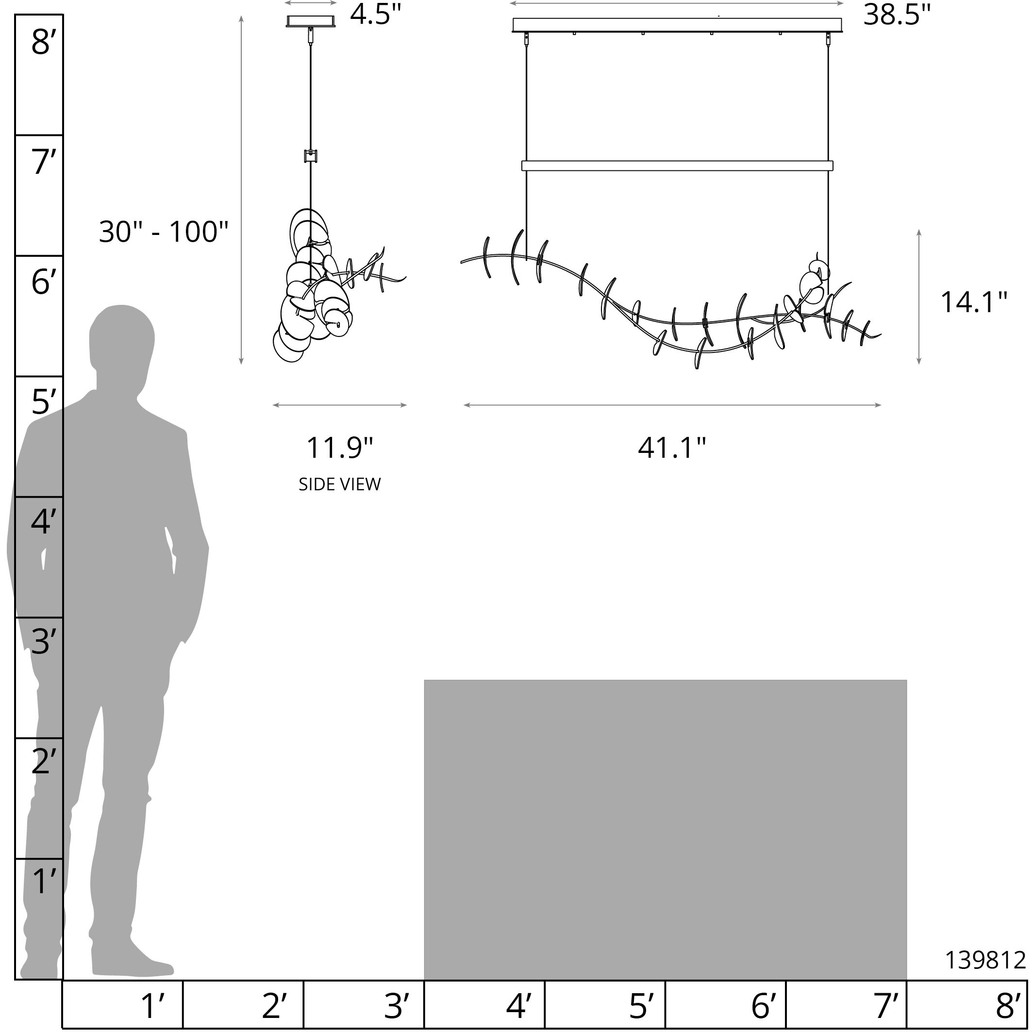 Lily LED 41.1 inch Black and Vintage Platinum Pendant Ceiling Light in Black/Vintage Platinum