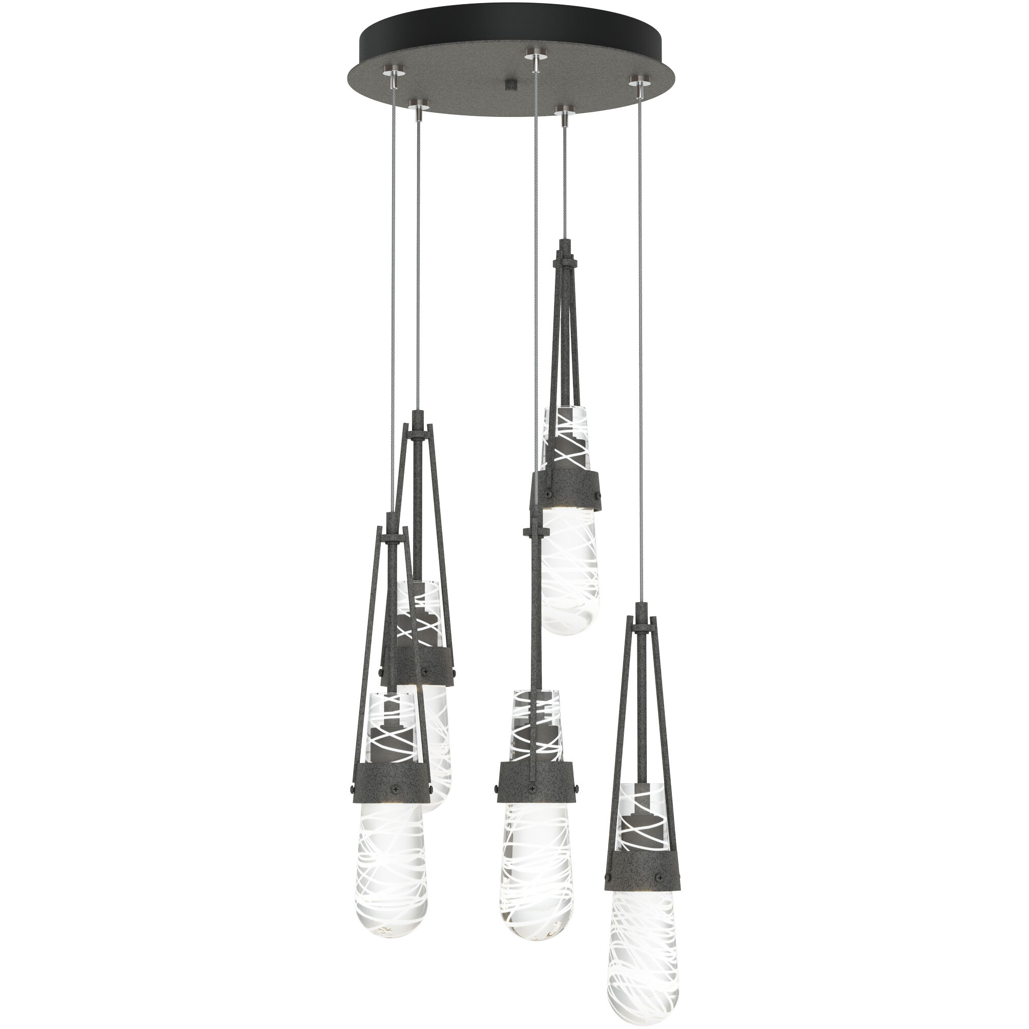 Link 5 Light 13 inch Natural Iron Mini Pendant Ceiling Light in Clear with White Threading