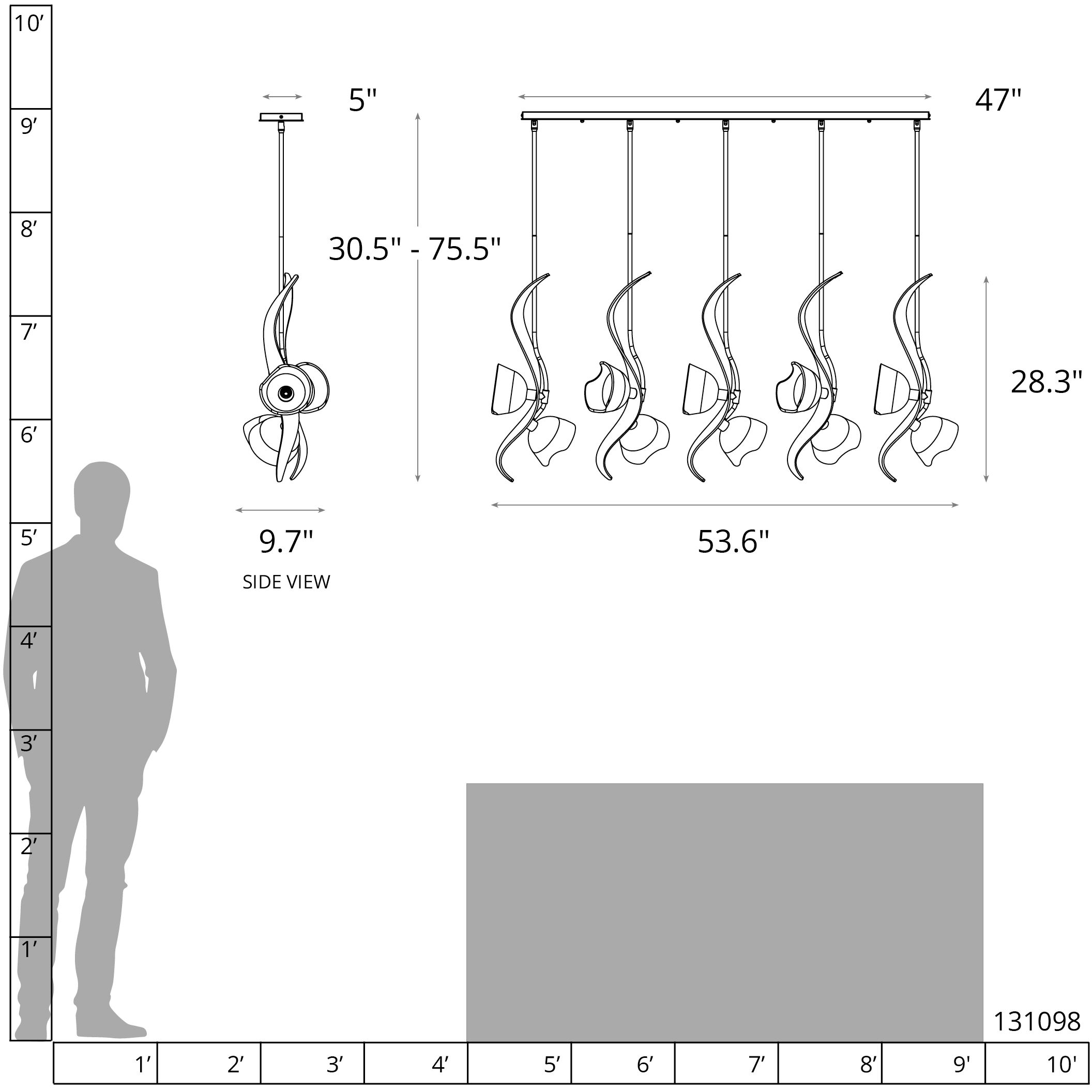 Mika 10 Light 53.6 inch Sterling Pendant Ceiling Light