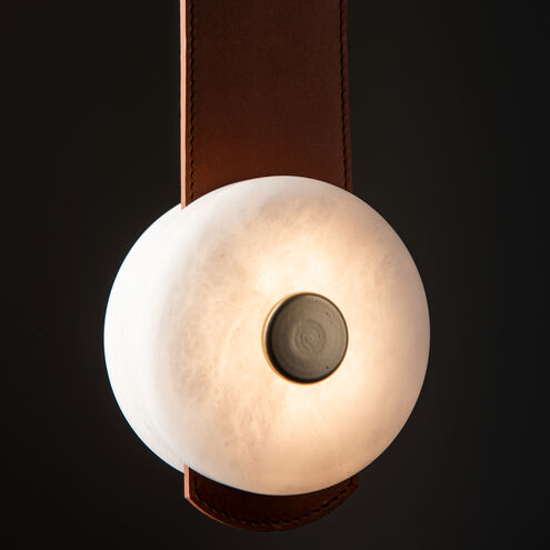 Art & Alchemy SNAPS LED 4 inch Modern Brass Pendant Ceiling Light in Chestnut Leather with Alabaster, Small