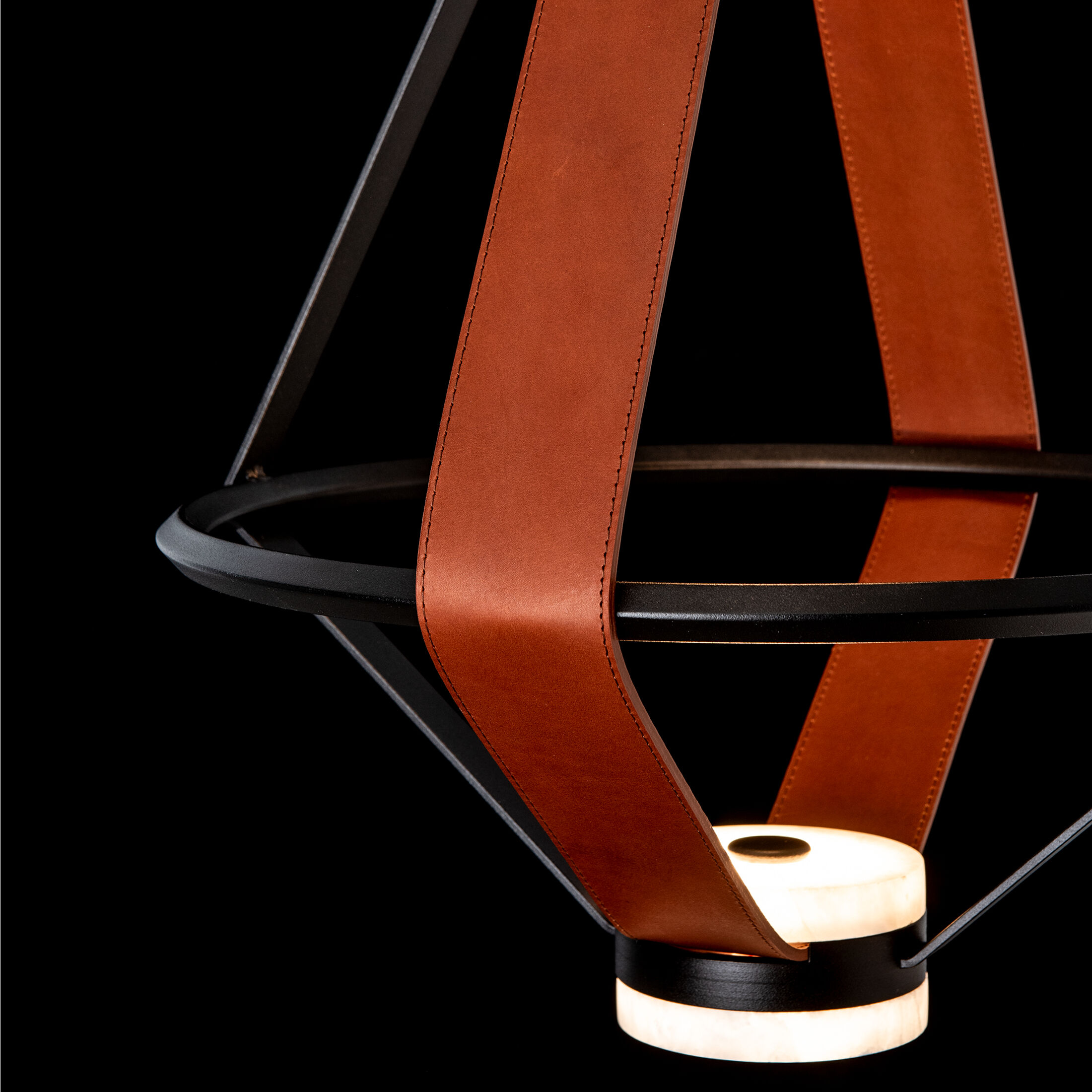 Art & Alchemy Aspen LED 16.6 inch Black Pendant Ceiling Light in Chestnut Leather with Alabaster
