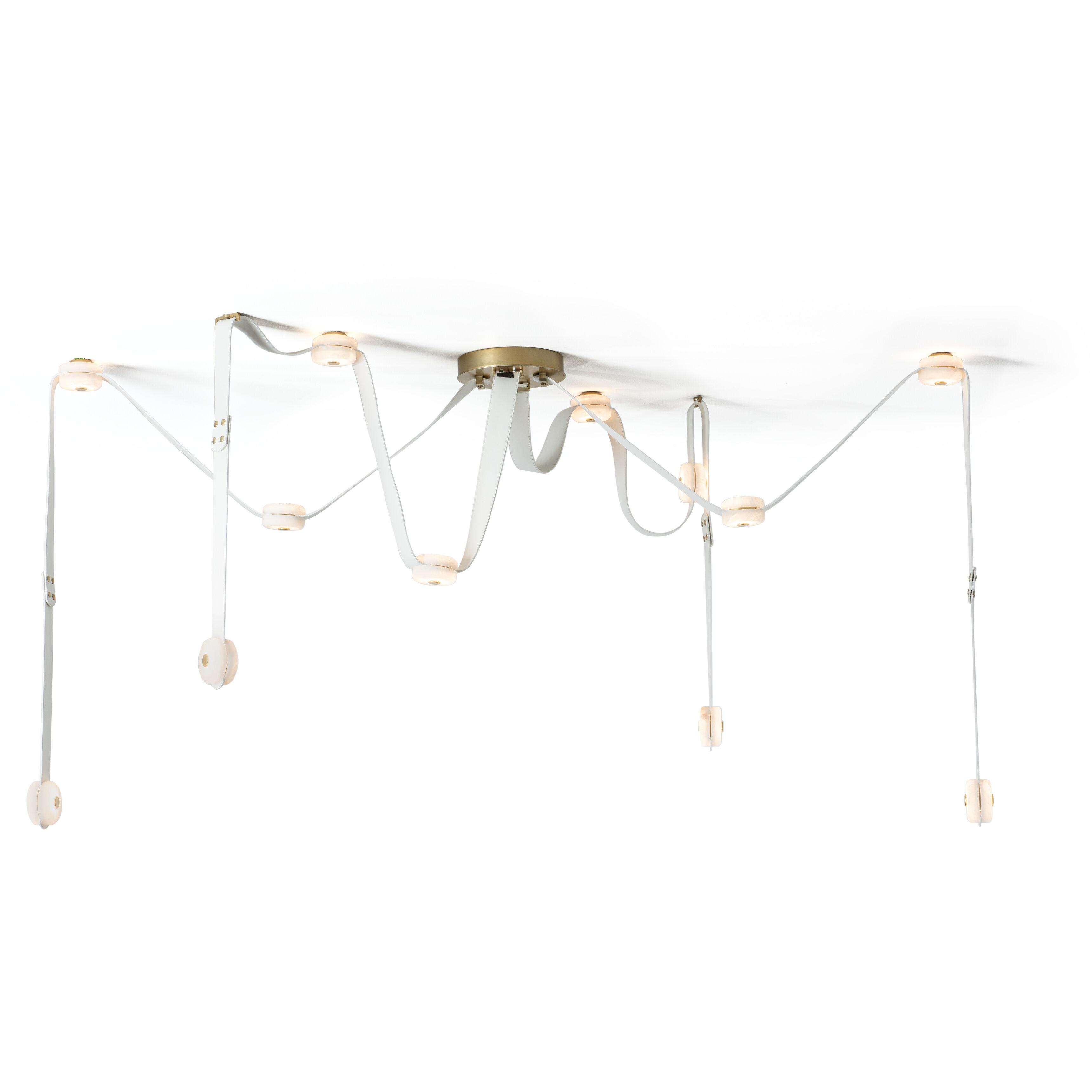 Art & Alchemy SNAPS LED 86.5 inch White Pendant Ceiling Light in White Leather with Alabaster, Large