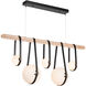 Derby LED 52 inch Black and Antique Brass Linear Pendant Ceiling Light in Black/Antique Brass, Black Leather with Maple Natural
