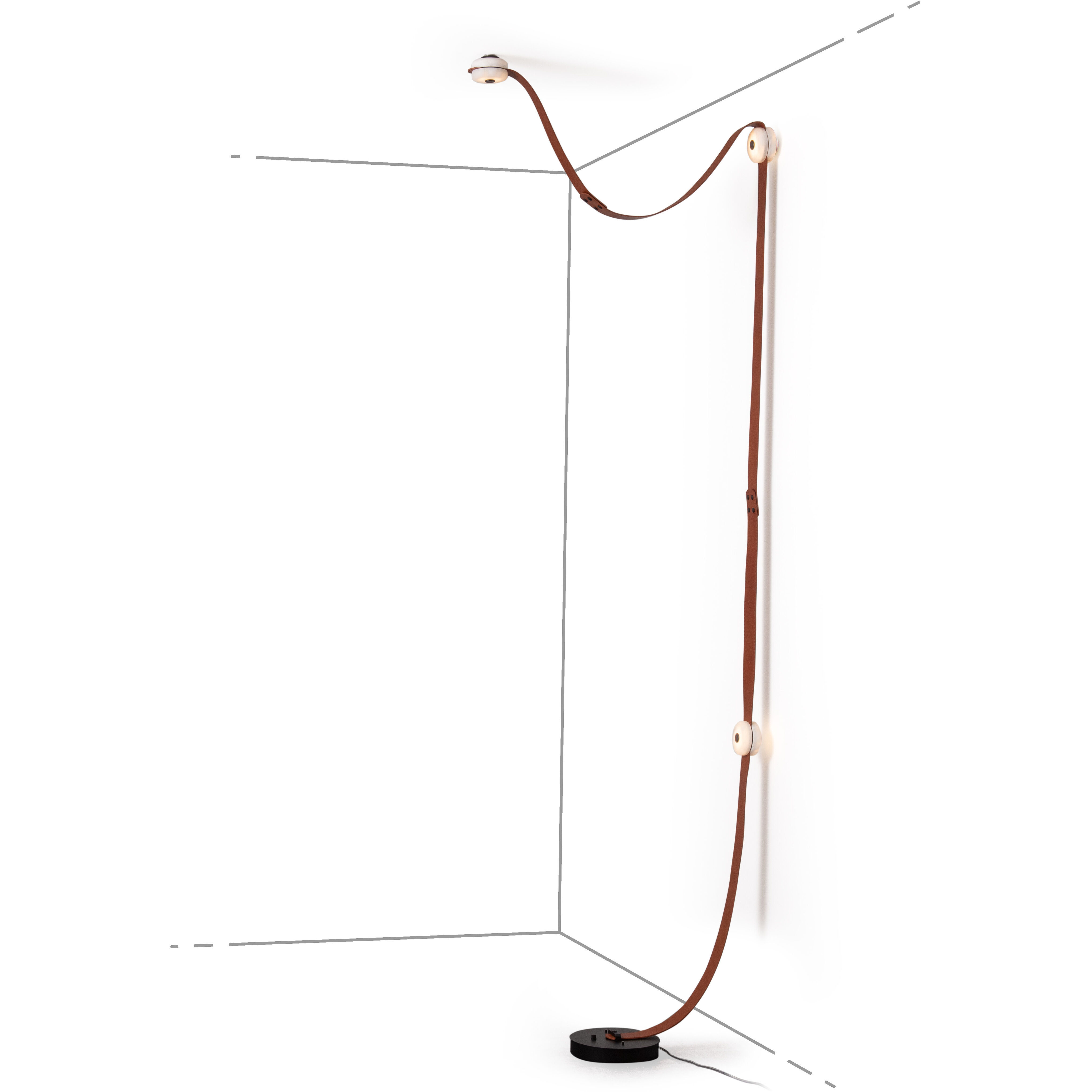 Art & Alchemy SNAPS LED 36 inch White Floor-to-Ceiling Plug-in Lamp Ceiling Light in Black Leather with Alabaster