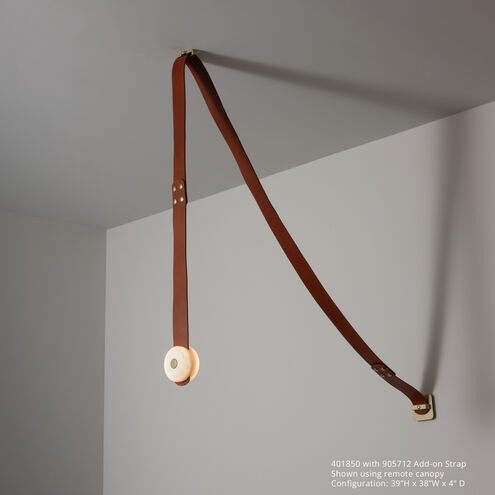 Art & Alchemy SNAPS LED 4 inch Modern Brass Pendant Ceiling Light in Chestnut Leather with Alabaster, Small