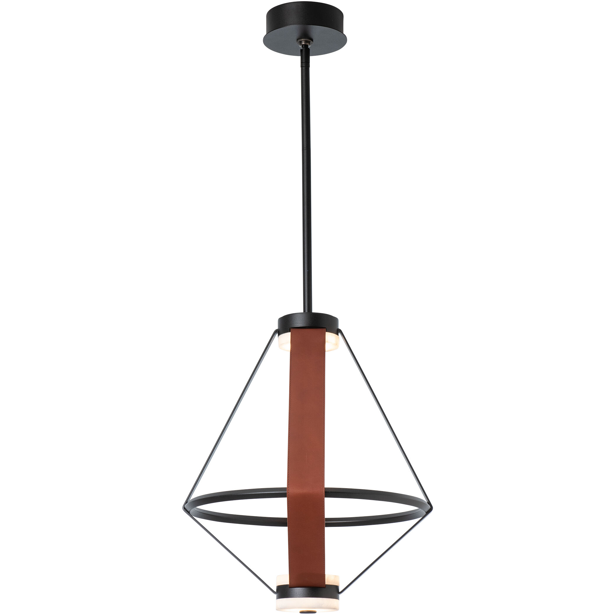 Art & Alchemy Aspen LED 16.6 inch Black Pendant Ceiling Light in Chestnut Leather with Alabaster