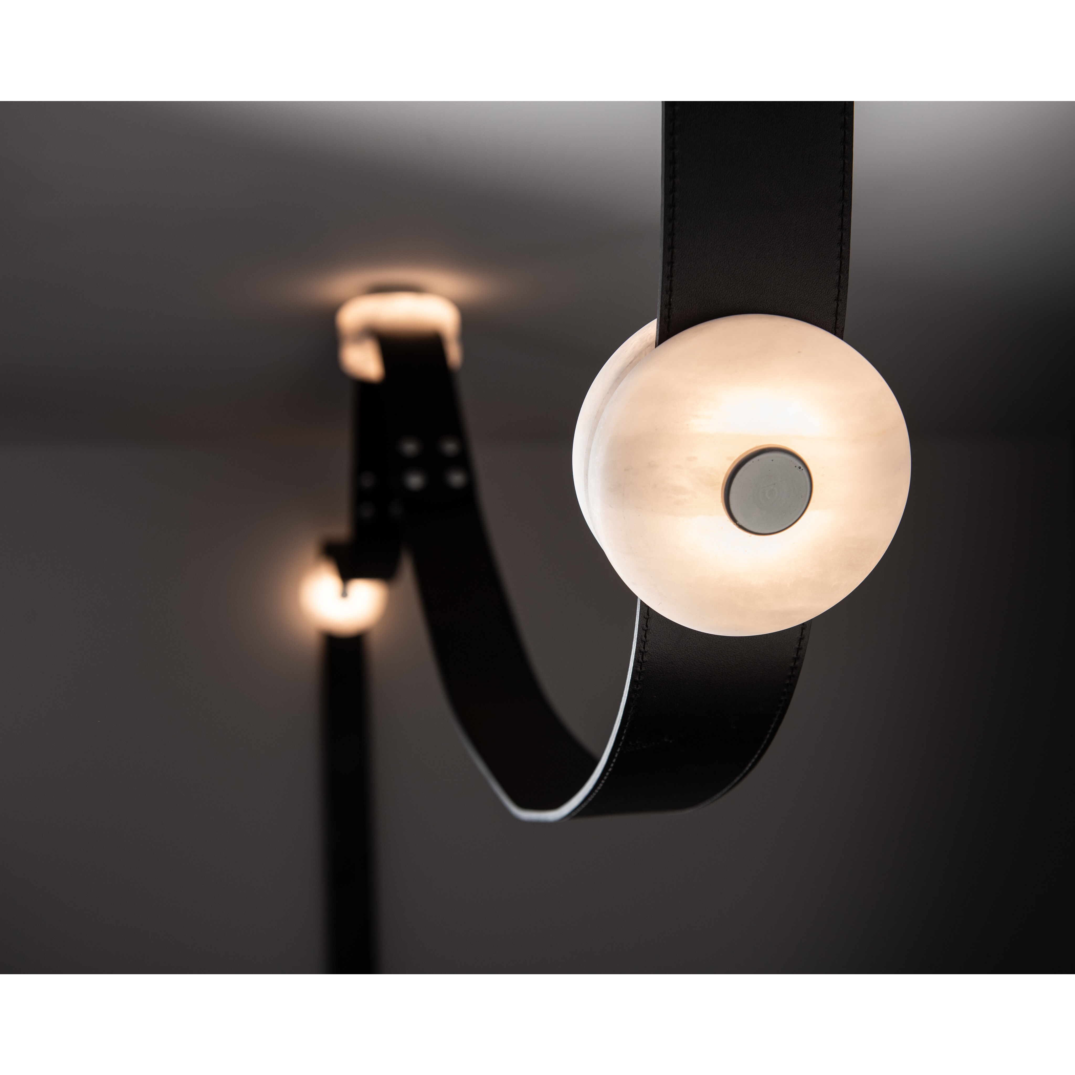 Art & Alchemy SNAPS LED 4 inch Modern Brass Pendant Ceiling Light in Chestnut Leather with Alabaster, Small