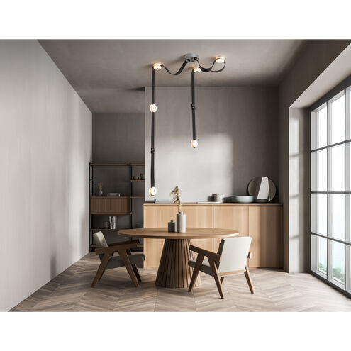 Art & Alchemy SNAPS LED 58 inch White Pendant Ceiling Light in Chestnut Leather with Alabaster, Medium