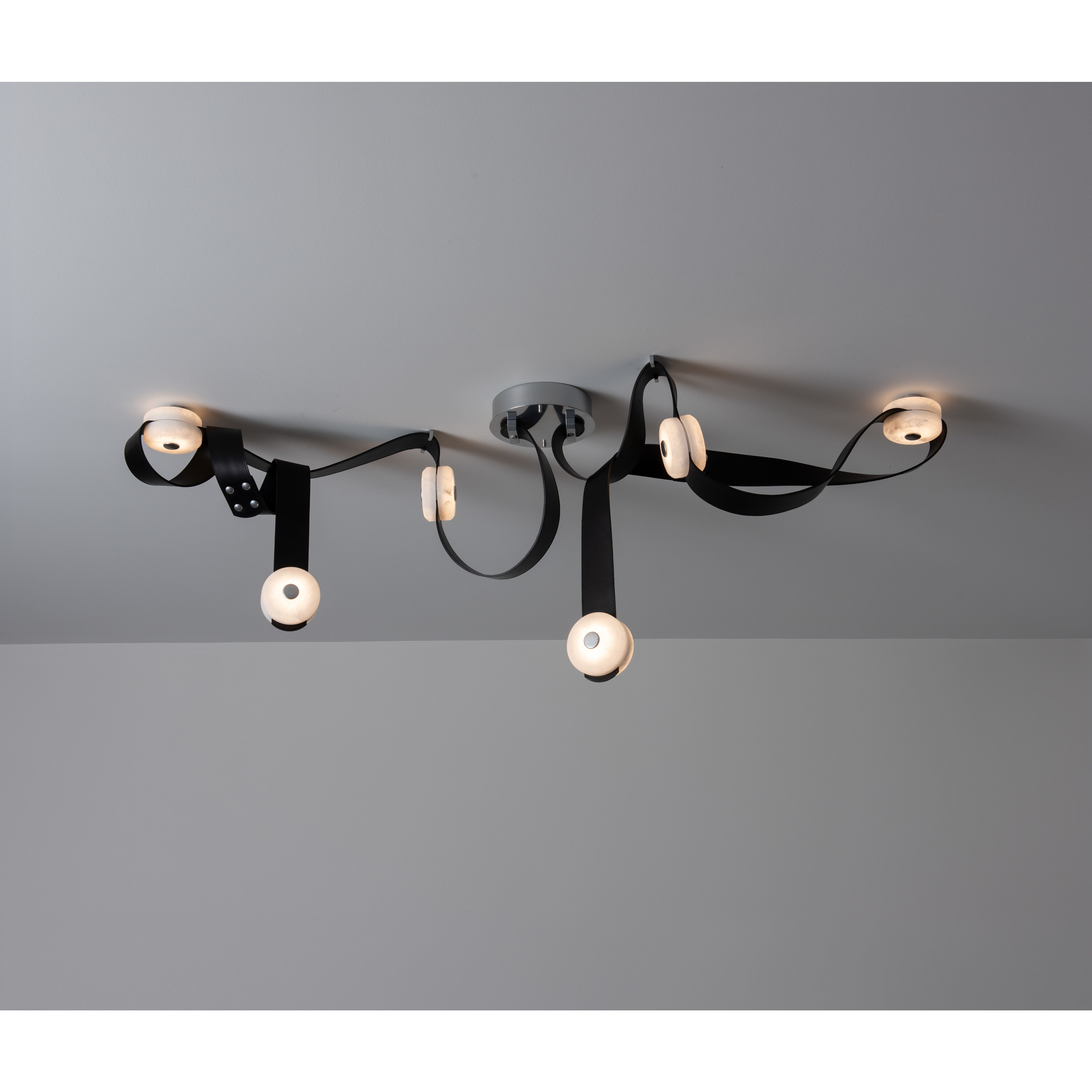 Art & Alchemy SNAPS LED 58 inch White Pendant Ceiling Light in Chestnut Leather with Alabaster, Medium