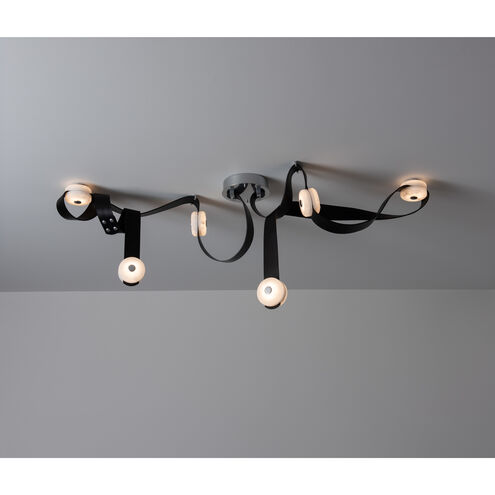 Art & Alchemy SNAPS LED 58 inch White Pendant Ceiling Light in Chestnut Leather with Alabaster, Medium