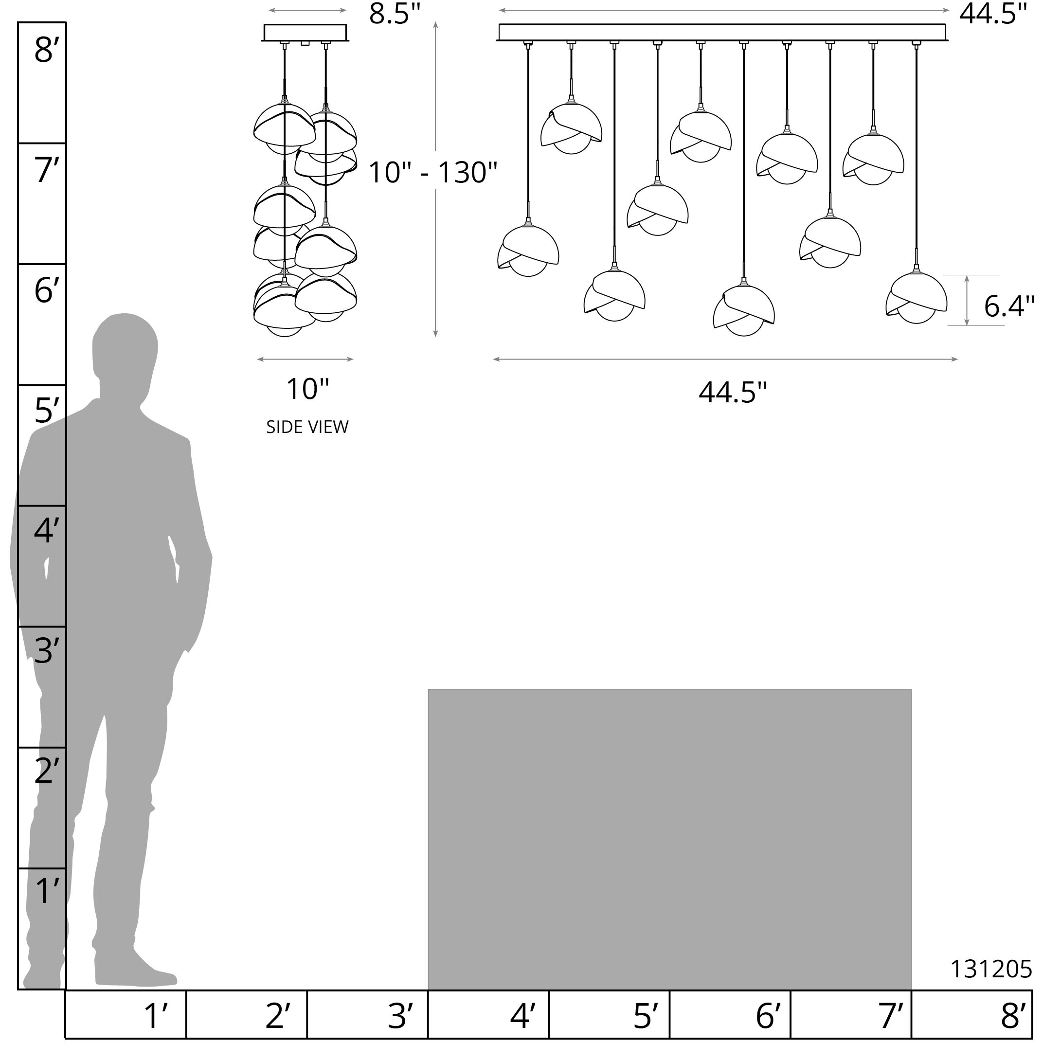 Brooklyn 10 Light 44.5 inch Sterling and Sterling Pendant Ceiling Light, Rectangular