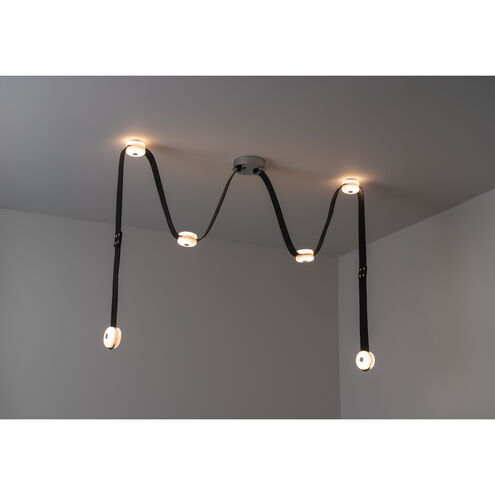 Art & Alchemy SNAPS LED 58 inch White Pendant Ceiling Light in Chestnut Leather with Alabaster, Medium