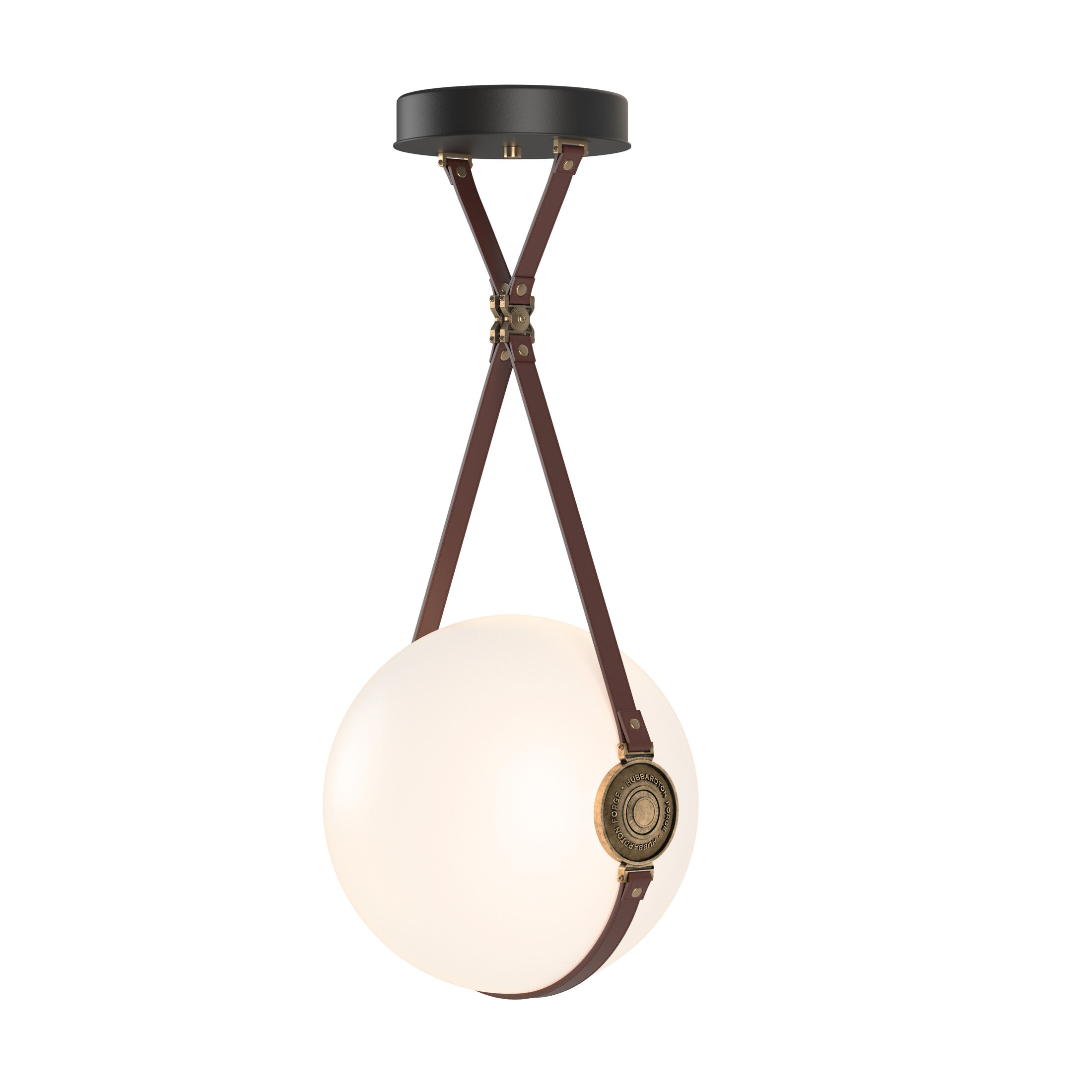 Derby LED 14.9 inch Black and Antique Brass Pendant Ceiling Light in Leather British Brown/Hubbardton forge Branded Plate, Black/Antique Brass, Large