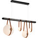 Derby LED 52 inch Black and Antique Brass Linear Pendant Ceiling Light in Leather Chestnut/Black Wood, Black/Antique Brass