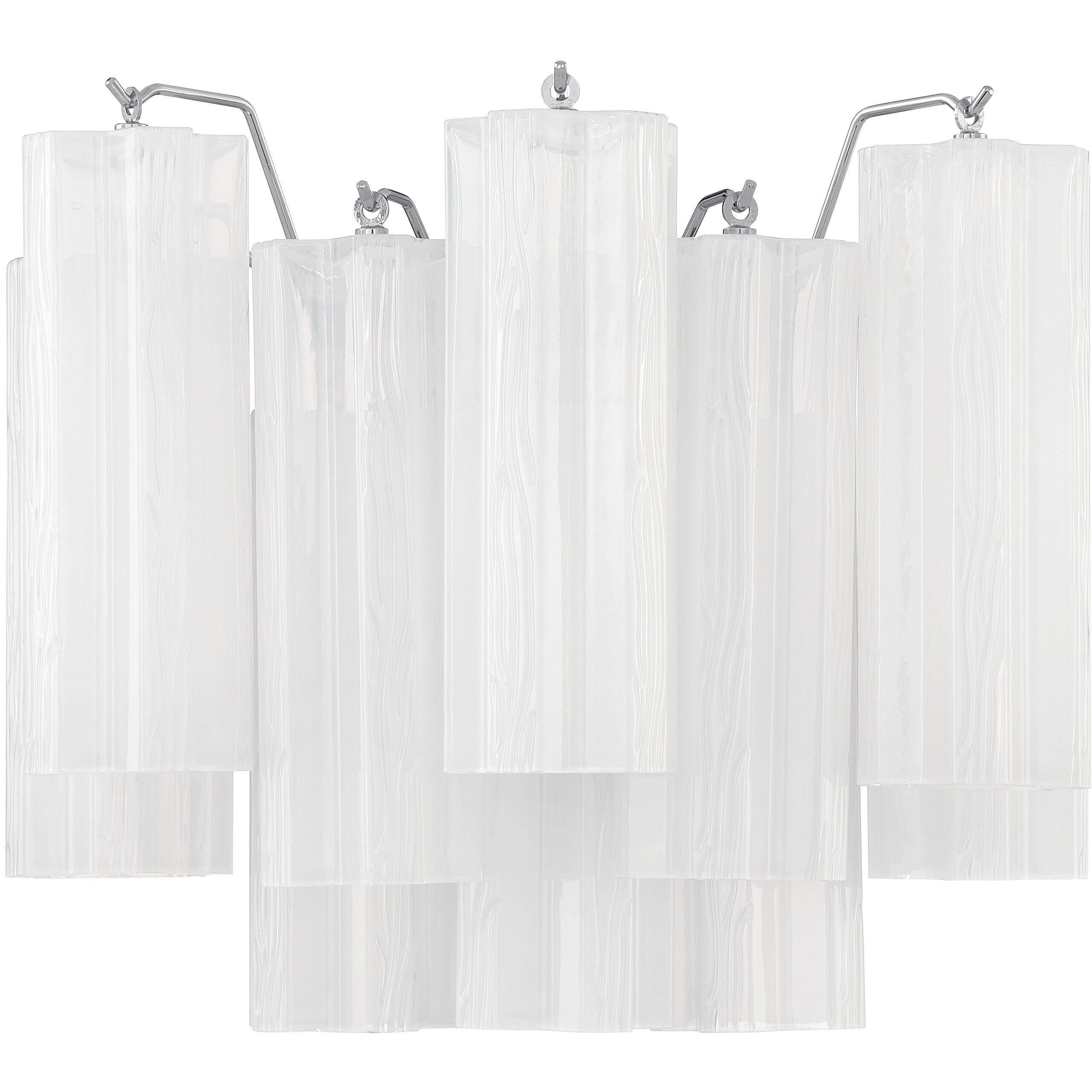 Addis Bath Wall Light in Polished Chrome, Tronchi Glass White