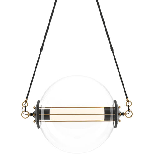 Otto 2 Light 28.4 inch Black with Brass Accents Pendant Ceiling Light in Clear with Frost, Sphere