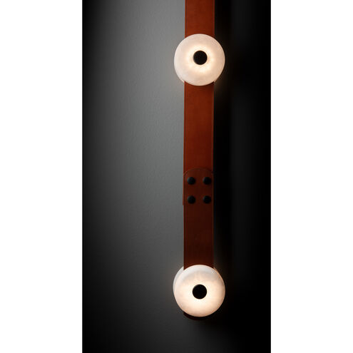 Art & Alchemy SNAPS LED 5.5 inch Modern Brass Sconce Wall Light in Chestnut Leather with Alabaster