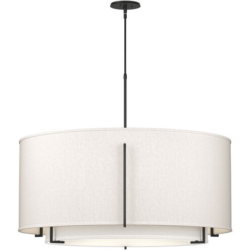 Exos Double Shade 3 Light 37.2 inch Black Large Scale Pendant Ceiling Light in Natural Anna/Flax