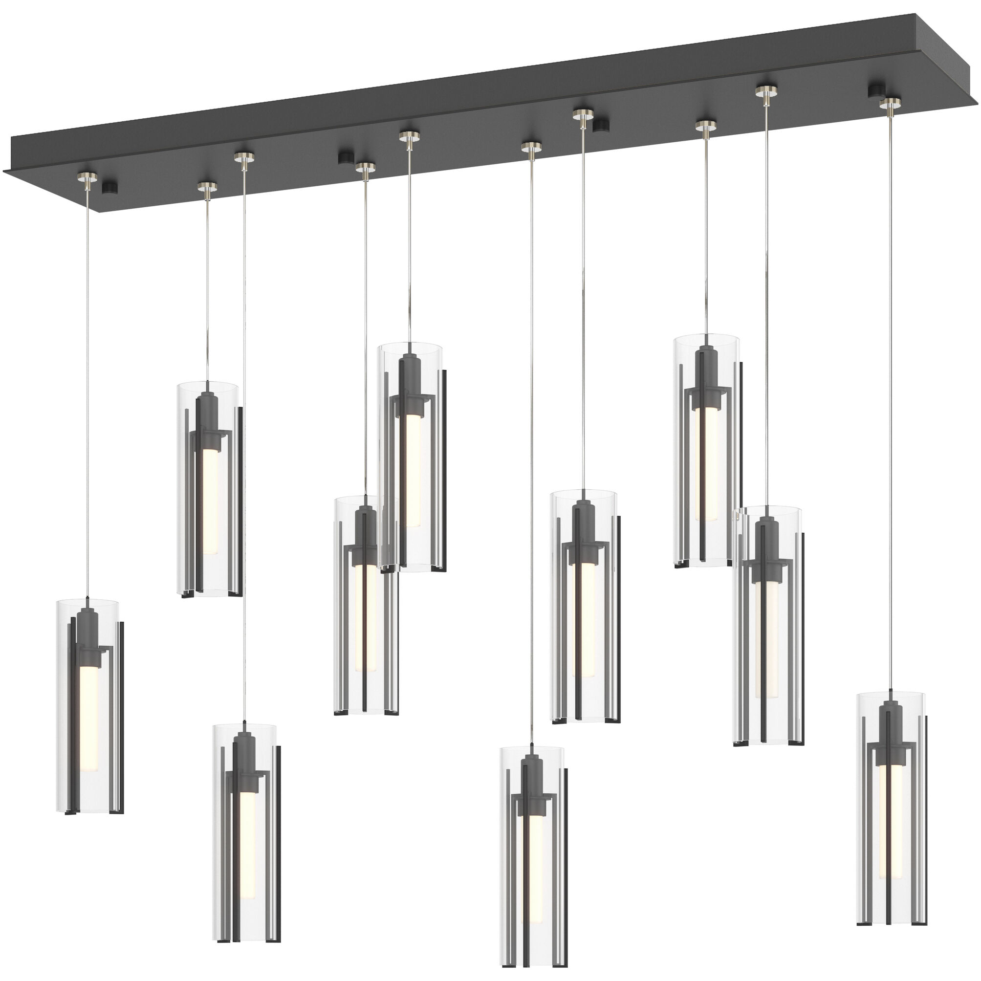 Exos Glass 10 Light 44.5 inch Black Pendant Ceiling Light in Clear, Rectangular