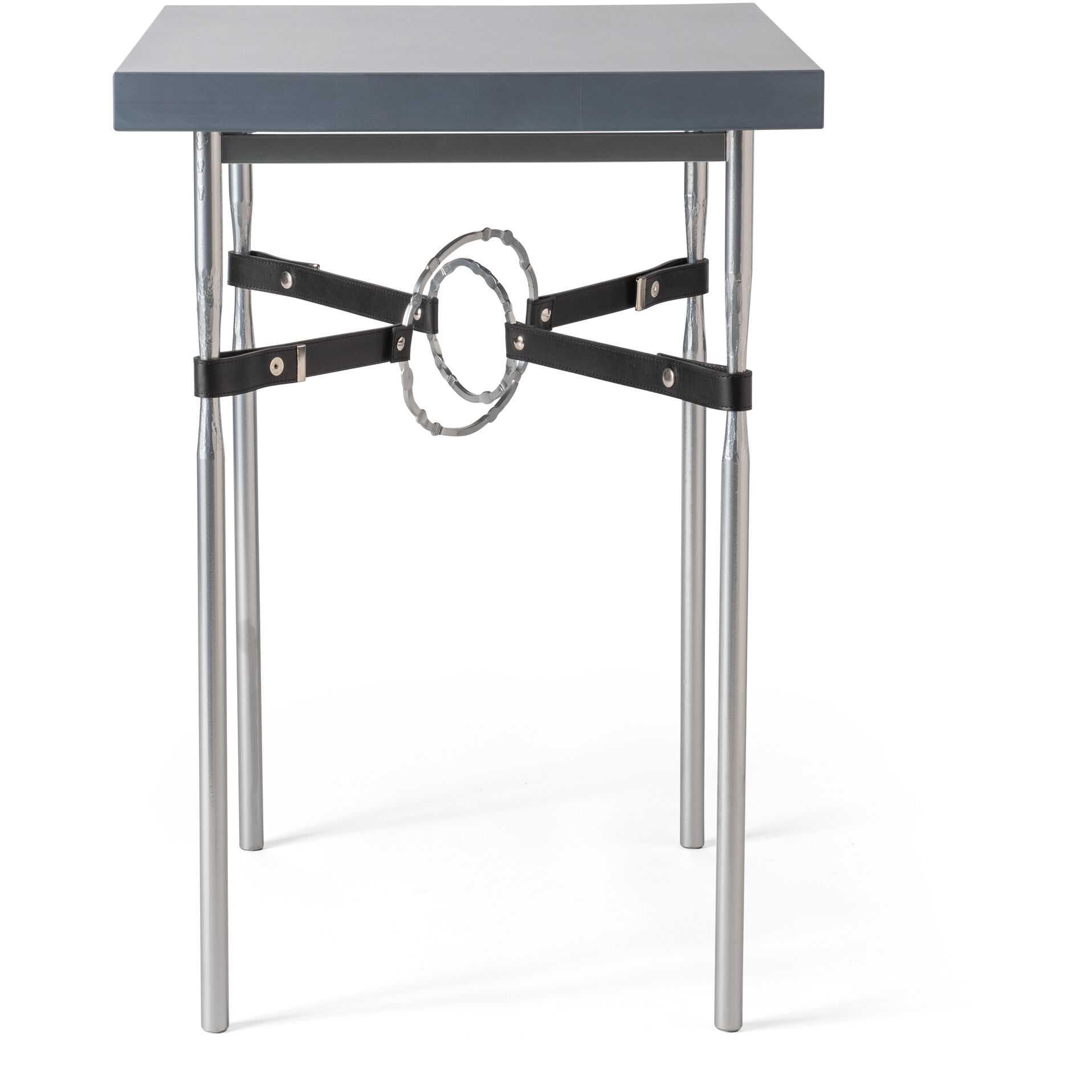 Equus 26.1 X 22 inch Sterling and Sterling Side Table in Black Leather with Maple Grey, Wood Top