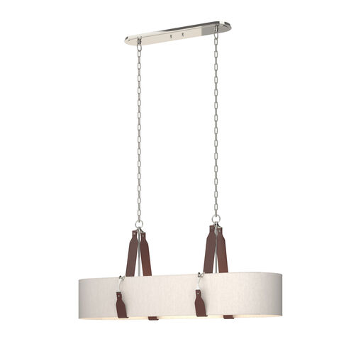 Saratoga 4 Light 46 inch Polished Nickel Pendant Ceiling Light in Leather British Brown, Flax, Oval