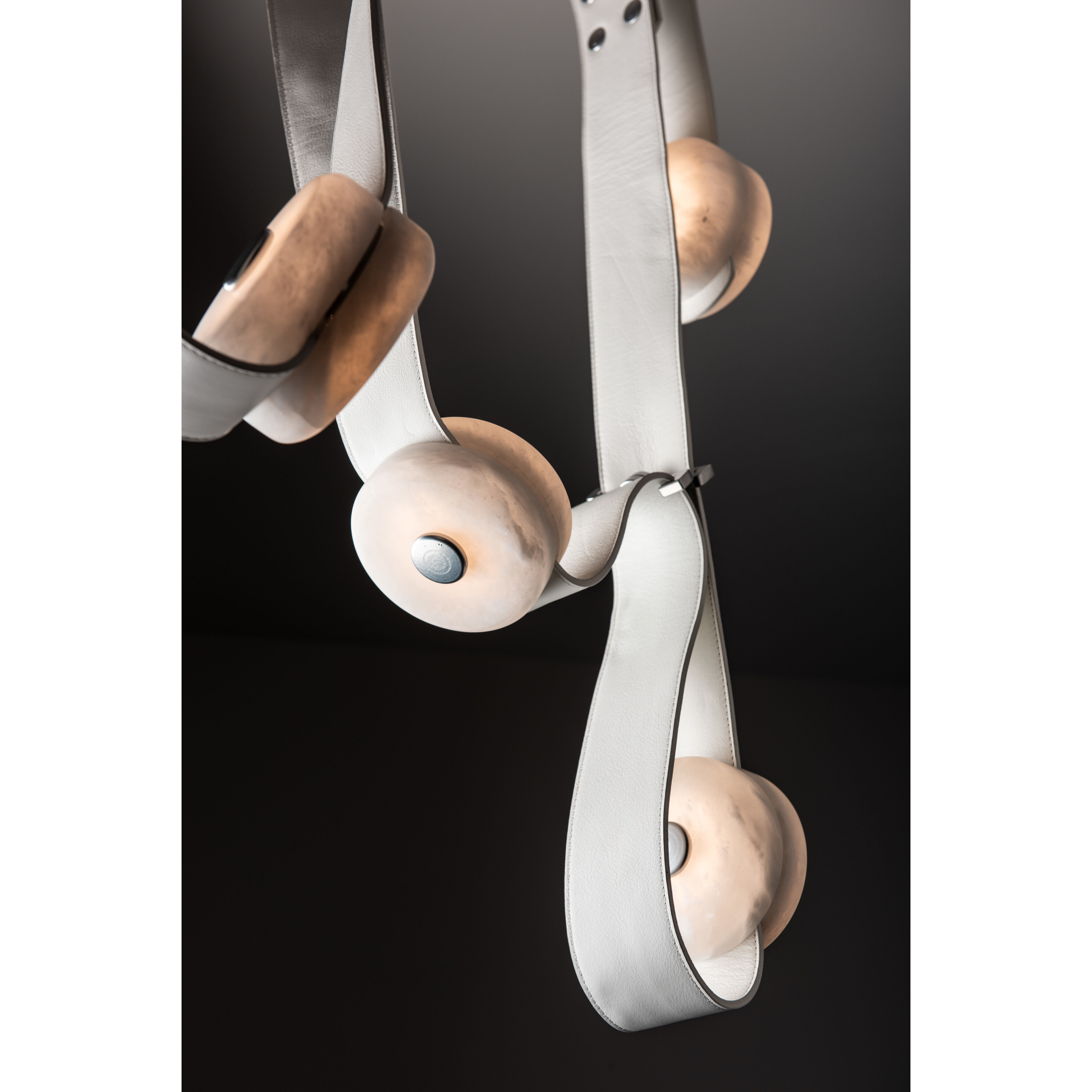 Art & Alchemy SNAPS LED 58 inch White Pendant Ceiling Light in Chestnut Leather with Alabaster, Medium