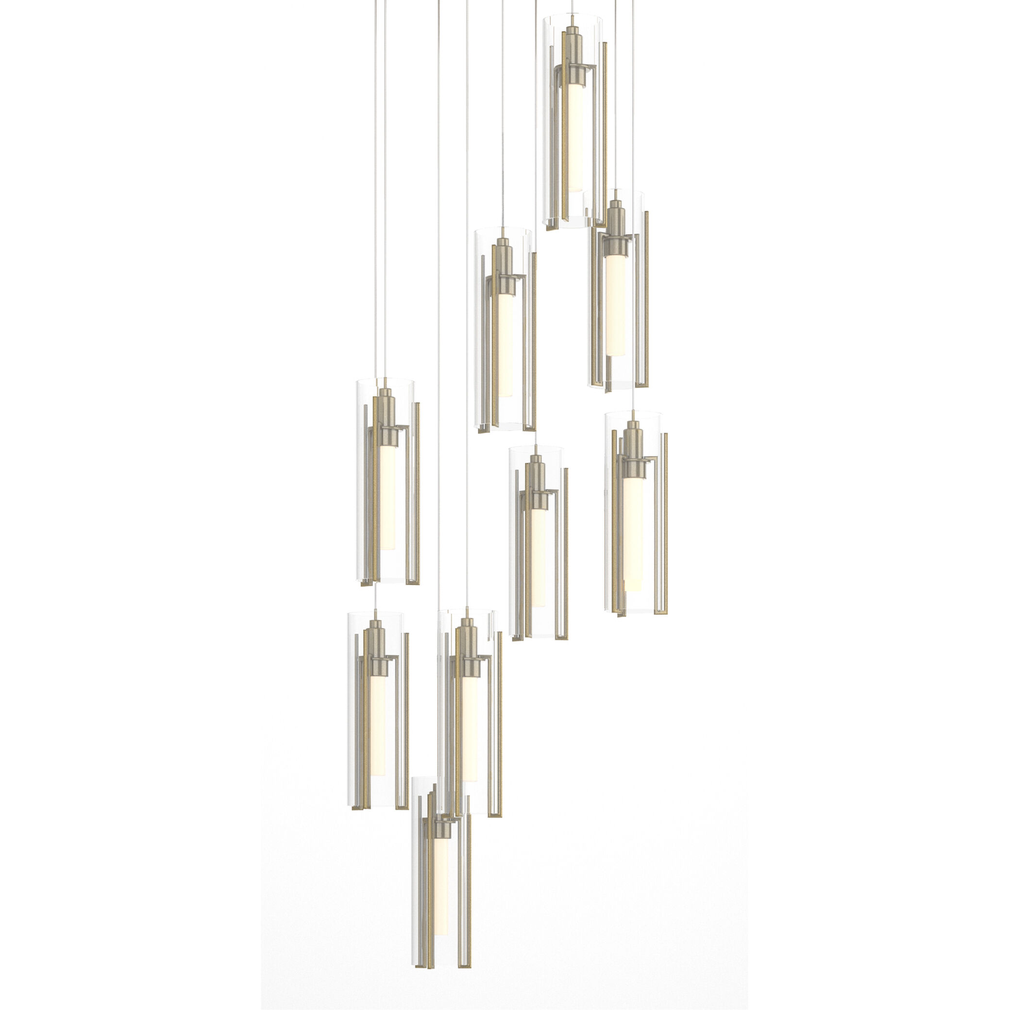 Exos Glass 9 Light 20.5 inch Modern Brass Pendant Ceiling Light in Clear, Round