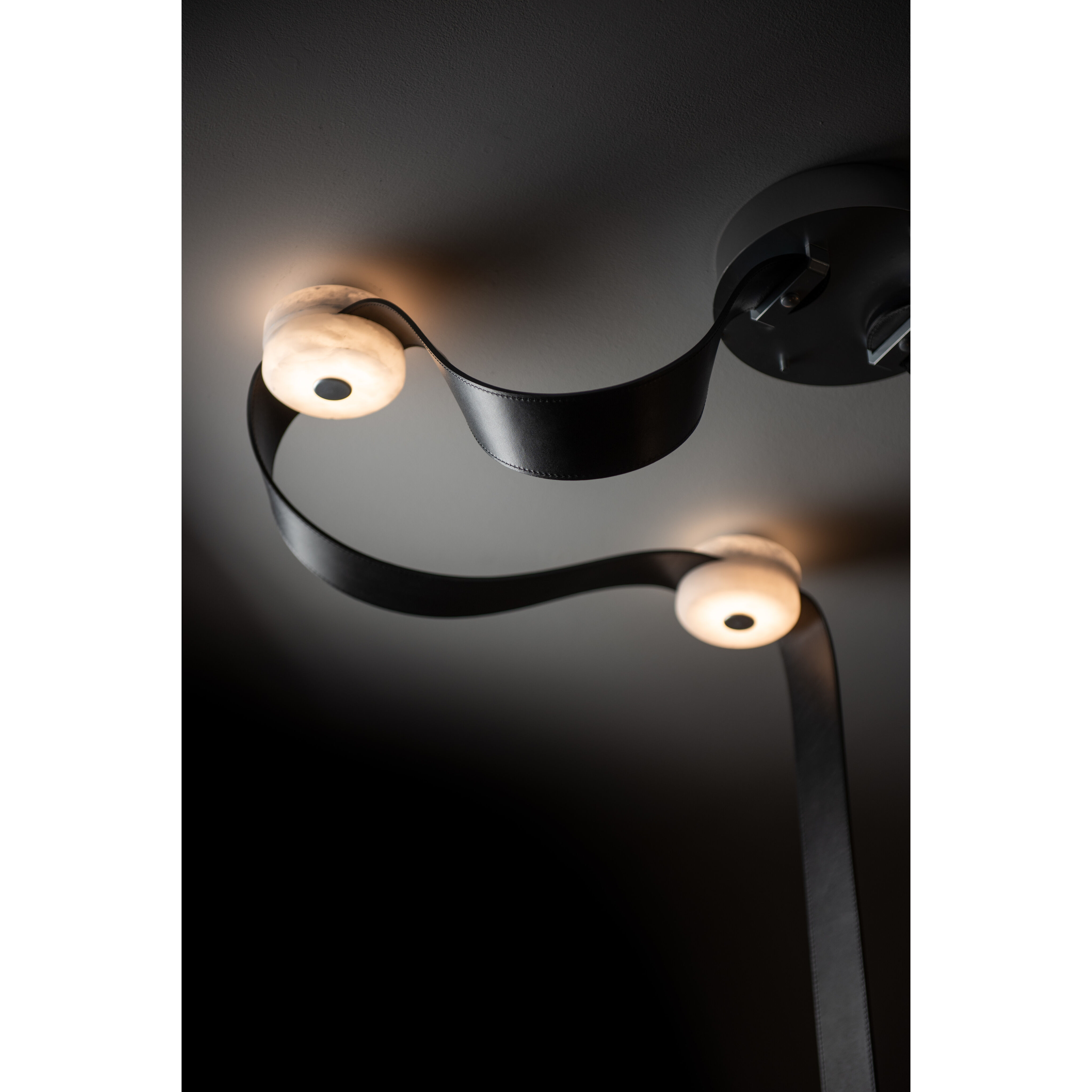 Art & Alchemy SNAPS LED 58 inch White Pendant Ceiling Light in Chestnut Leather with Alabaster, Medium