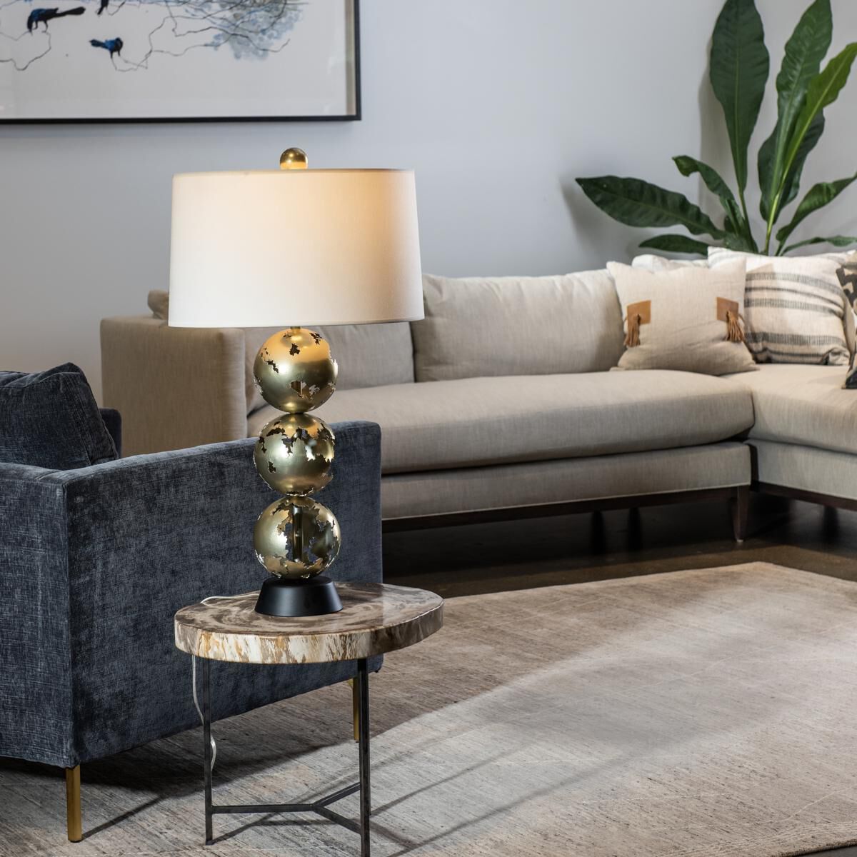 Pangea 32.6 inch 60 watt Modern Brass and Black Table Lamp Portable Light in Modern Brass/Black