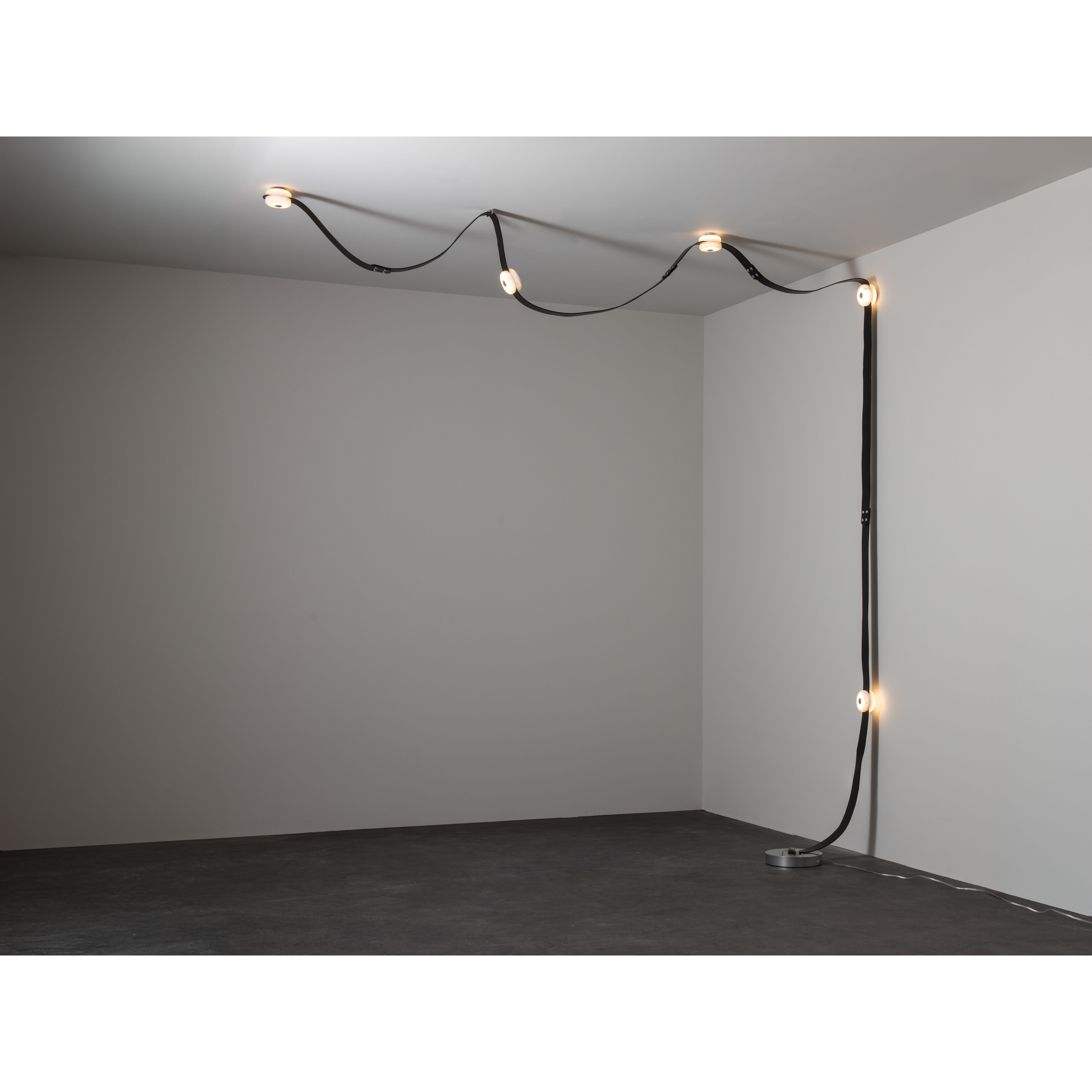 Art & Alchemy SNAPS LED 36 inch White Floor-to-Ceiling Plug-in Lamp Ceiling Light in Black Leather with Alabaster