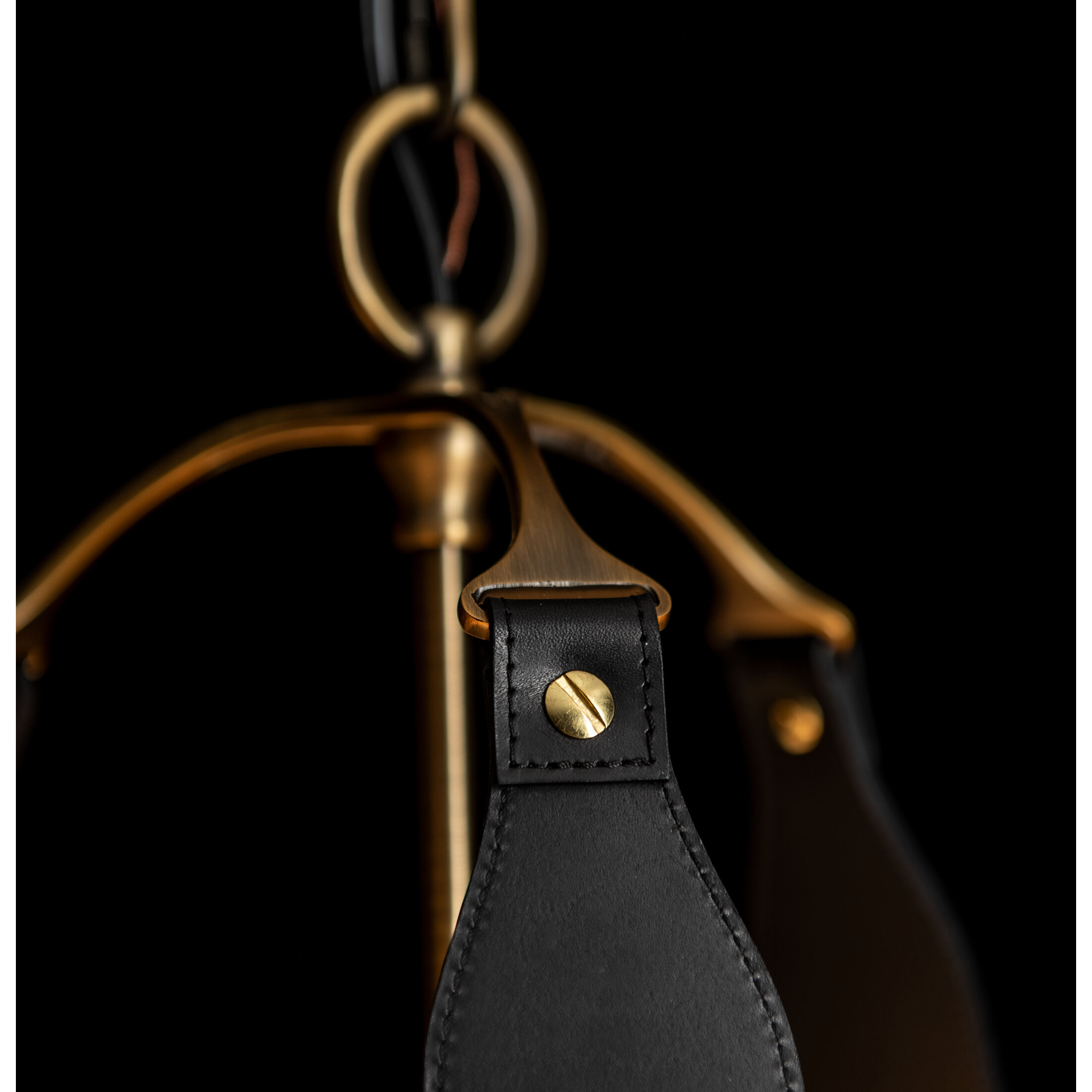 Saratoga 3 Light 26.2 inch Antique Brass Pendant Ceiling Light in Leather Black, Natural Anna, Small