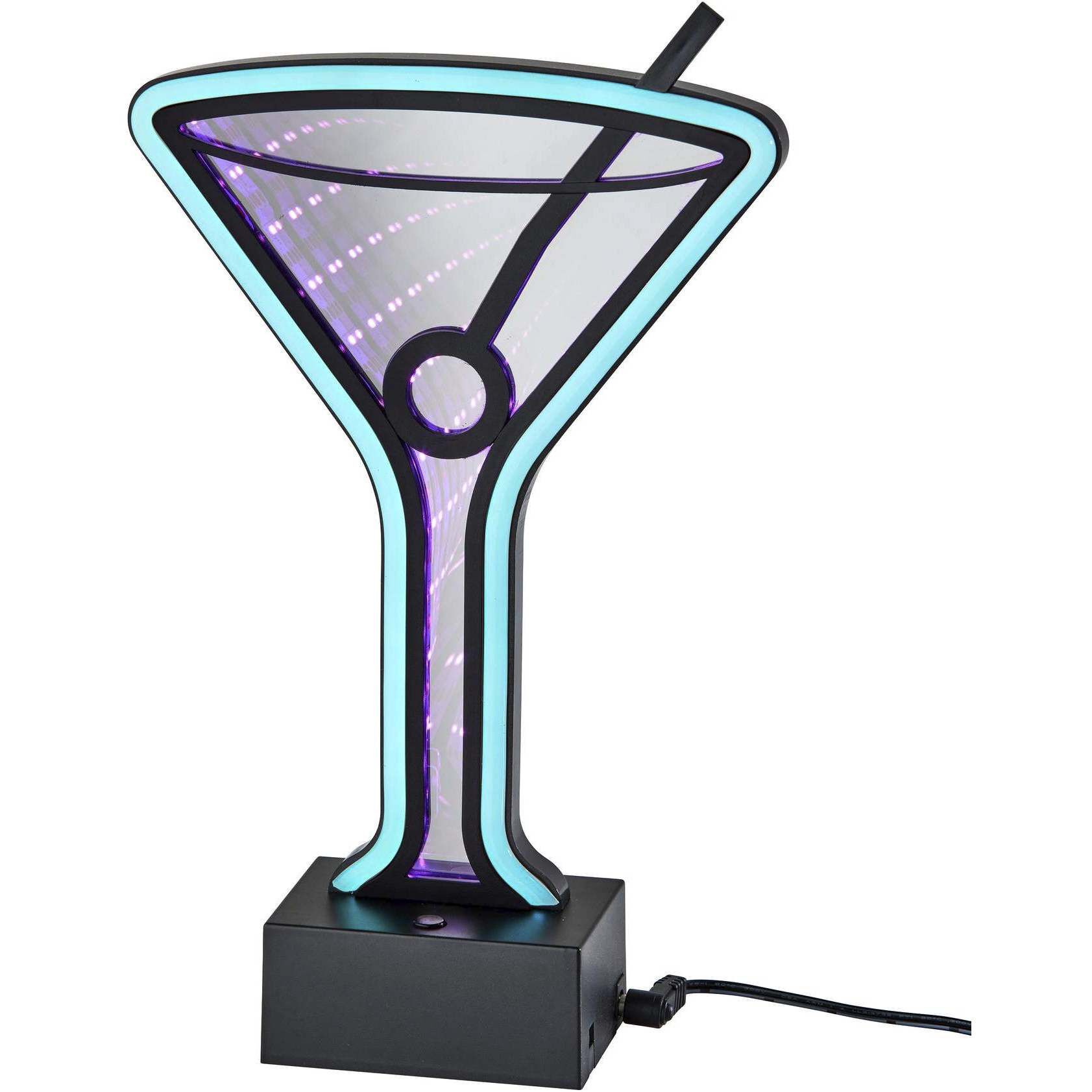 Infinity Neon 10 inch 1 watt Black Table/Wall Lamp Portable Light, Martini Glass, Simplee Adesso