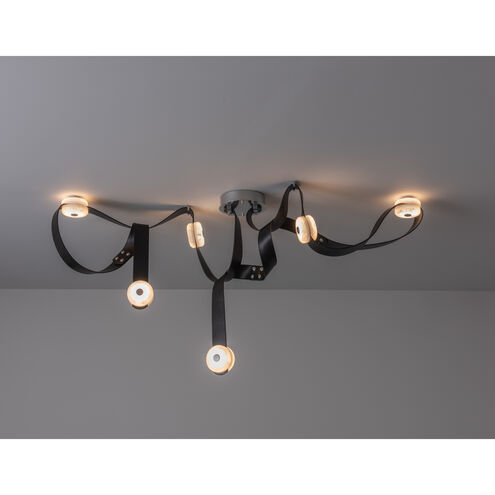 Art & Alchemy SNAPS LED 58 inch White Pendant Ceiling Light in Chestnut Leather with Alabaster, Medium