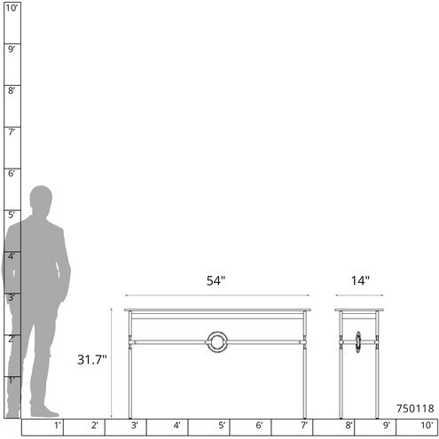 Equus 54 X 14 inch Vintage Platinum and Natural Iron Console Table in Leather Black, Vintage Platinum/Natural Iron