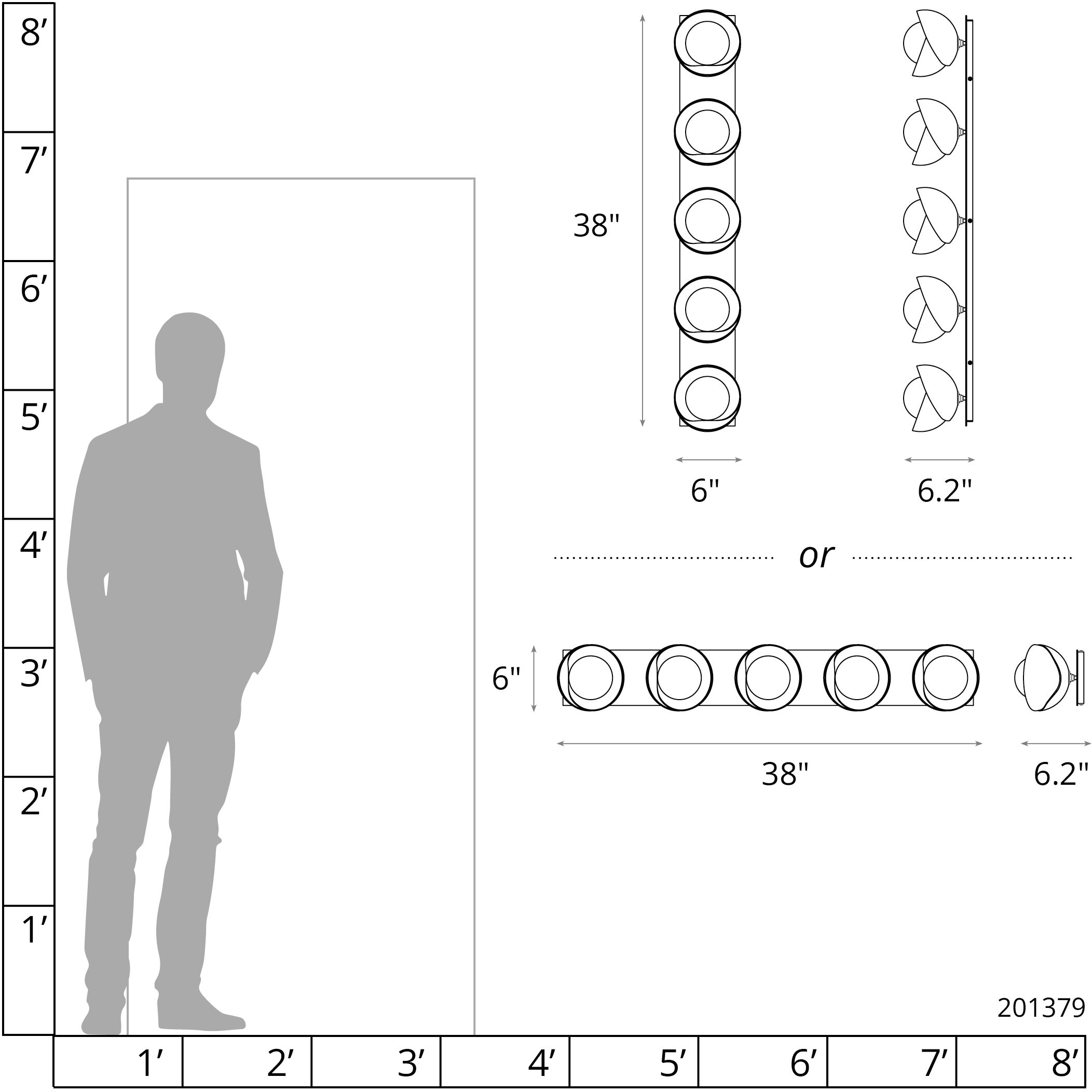 Brooklyn 5 Light 38 inch Modern Brass and Modern Brass Straight Bath Sconce Wall Light, Straight