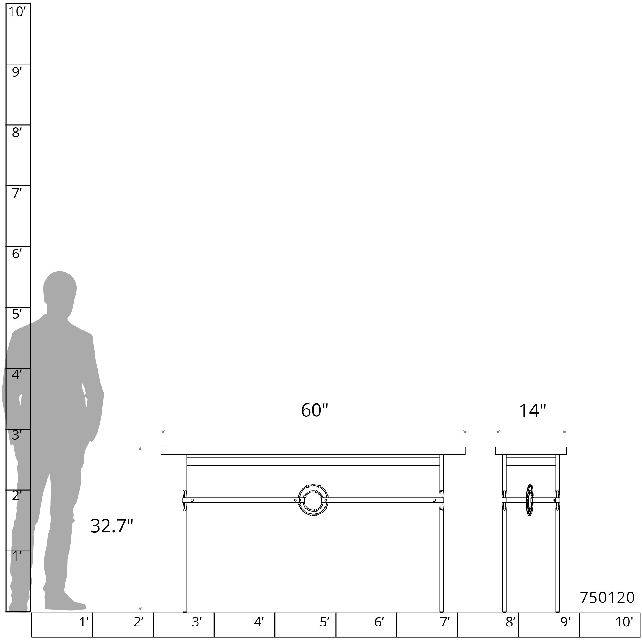 Equus 60 X 14 inch Dark Smoke and Dark Smoke Console Table in Chestnut Leather with Maple Natural, Wood Top
