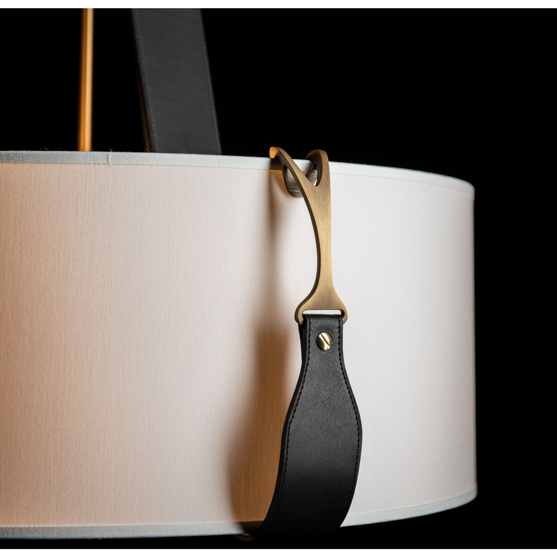 Saratoga 3 Light 26.2 inch Antique Brass Pendant Ceiling Light in Leather Black, Natural Anna, Small