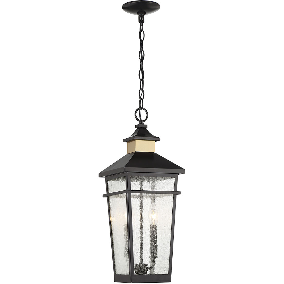 Kingsley 2 Light 8.5 inch Black with Warm Brass Accents Outdoor Hanging Lantern
