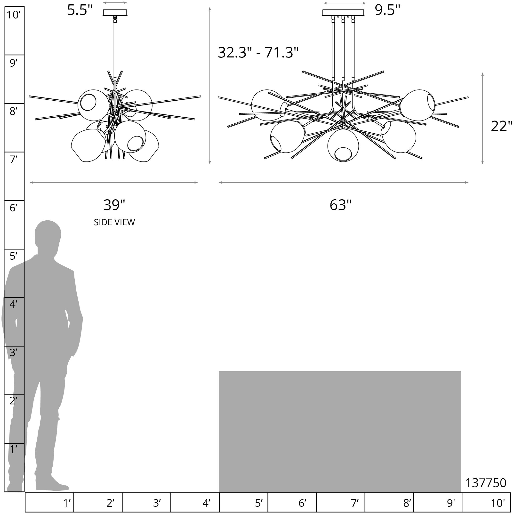Griffin 6 Light 63 inch Black Pendant Ceiling Light