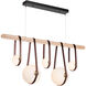 Derby LED 52 inch Black and Antique Brass Linear Pendant Ceiling Light in Black/Antique Brass, British Brown Leather with Maple Natural